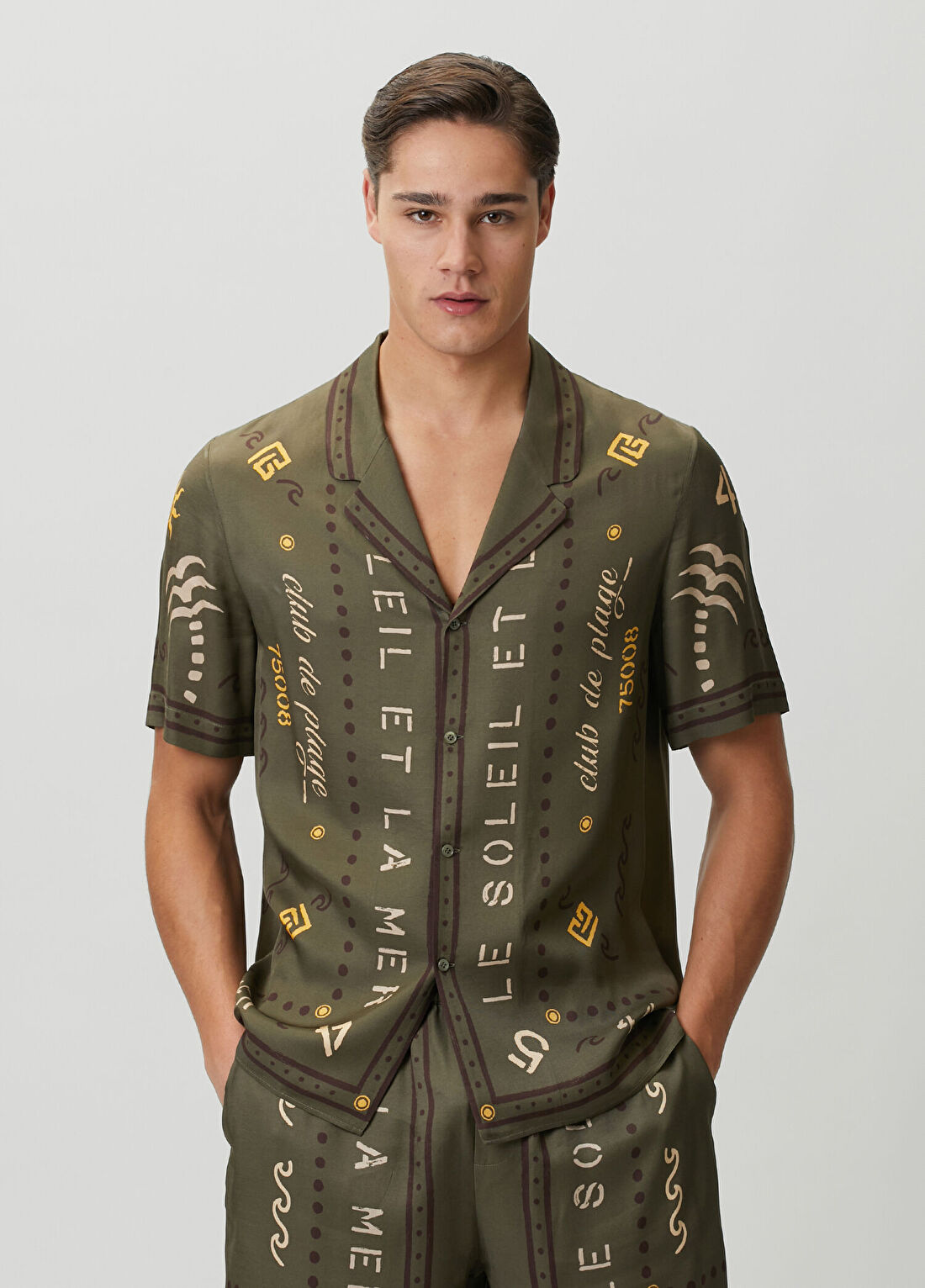 Balmain Haki Logo Baskılı Kısa Kollu Gömlek
