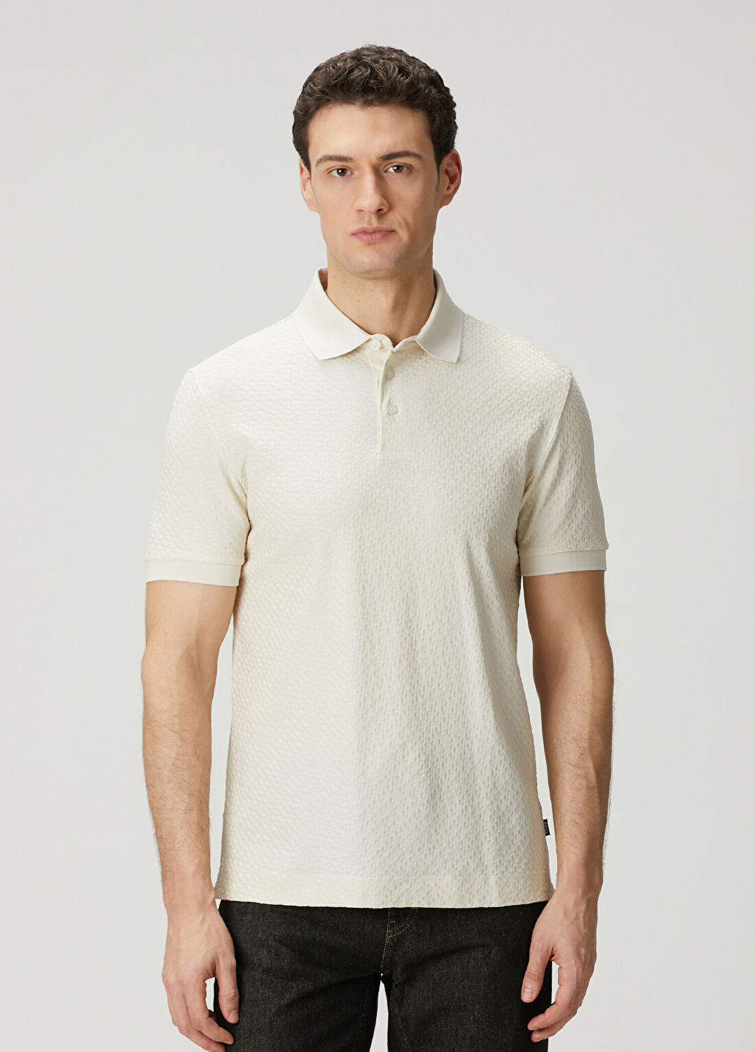 Boss Beyaz Polo Yaka Dokulu T-shirt
