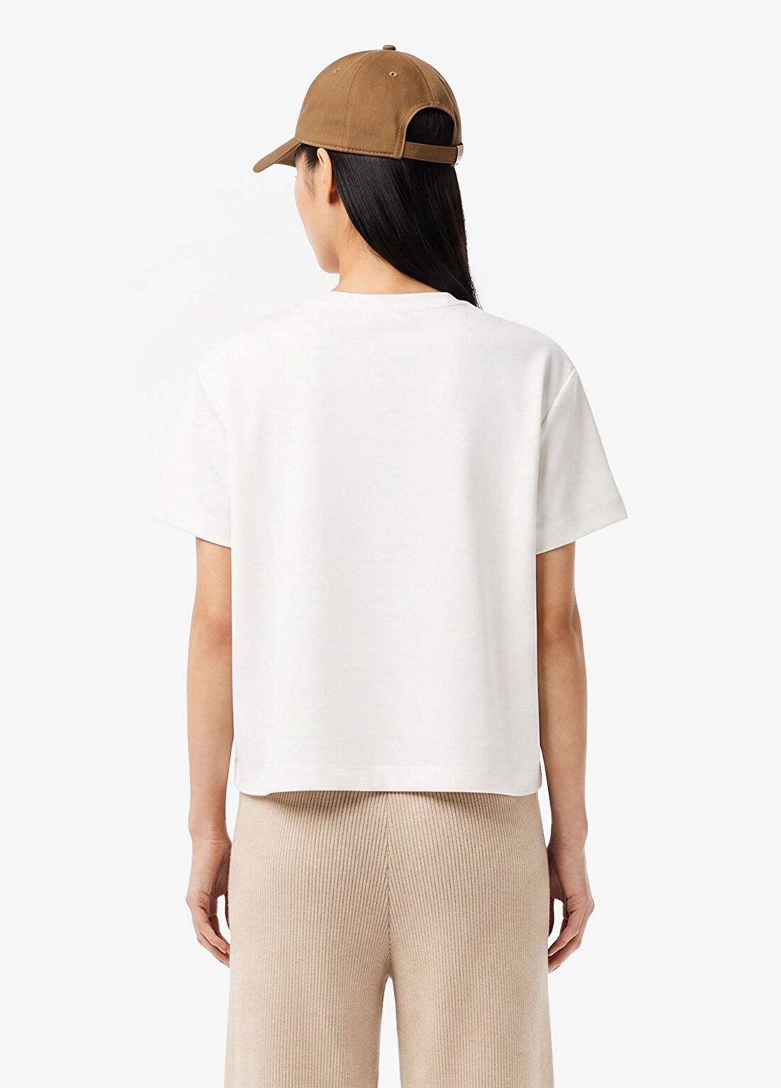 Lacoste Beyaz Bisiklet Yaka Loose Fit Kısa Kollu Kadın T-Shirt görsel 2