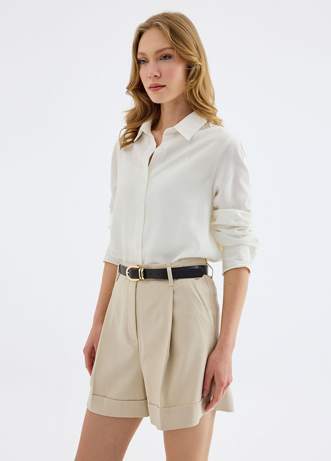 Monlicia Colette Basic Beyaz Liyosel Regular Fit Uzun Kollu Kadın Gömlek görsel 3