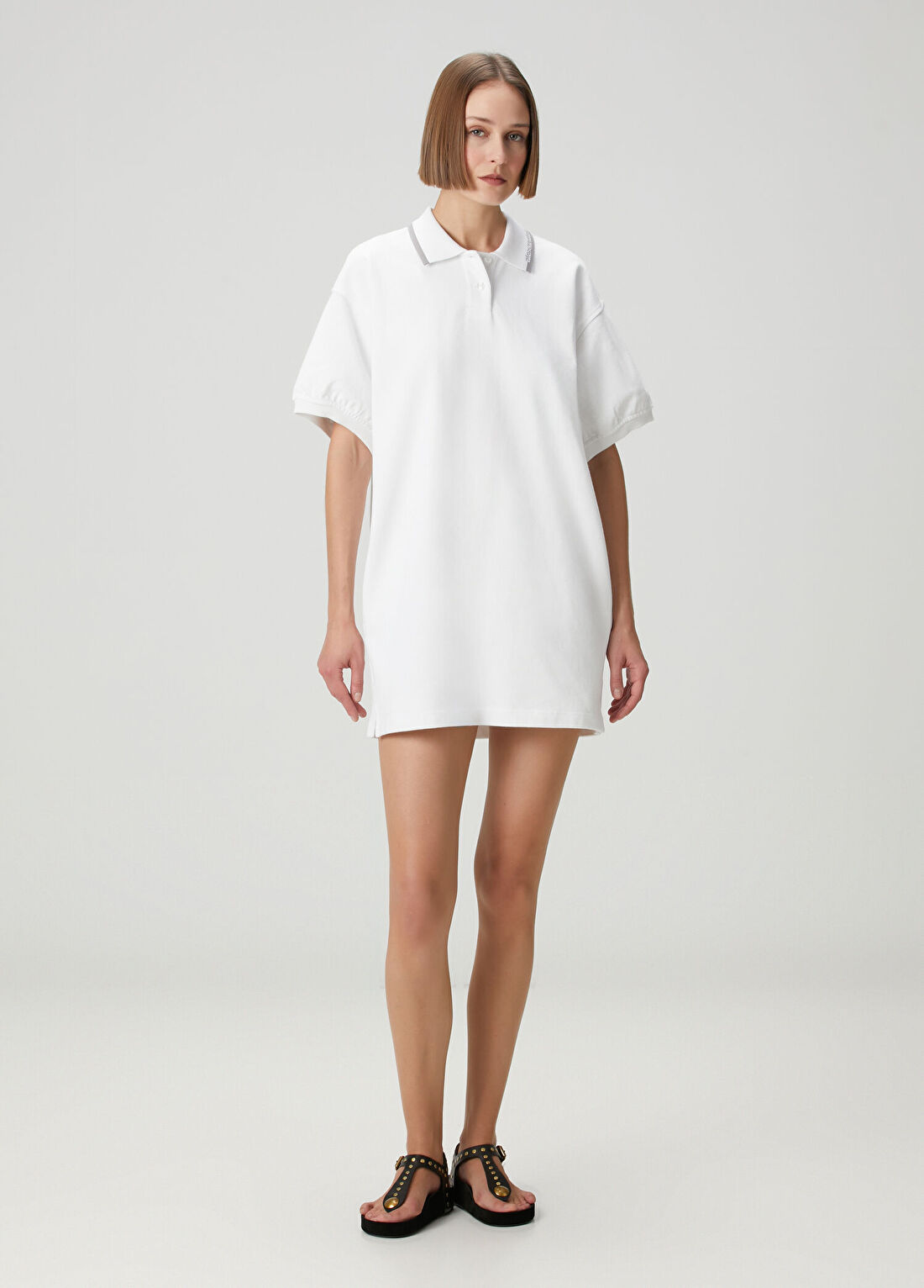 T by Alexander Wang Beyaz Mini Polo Elbise