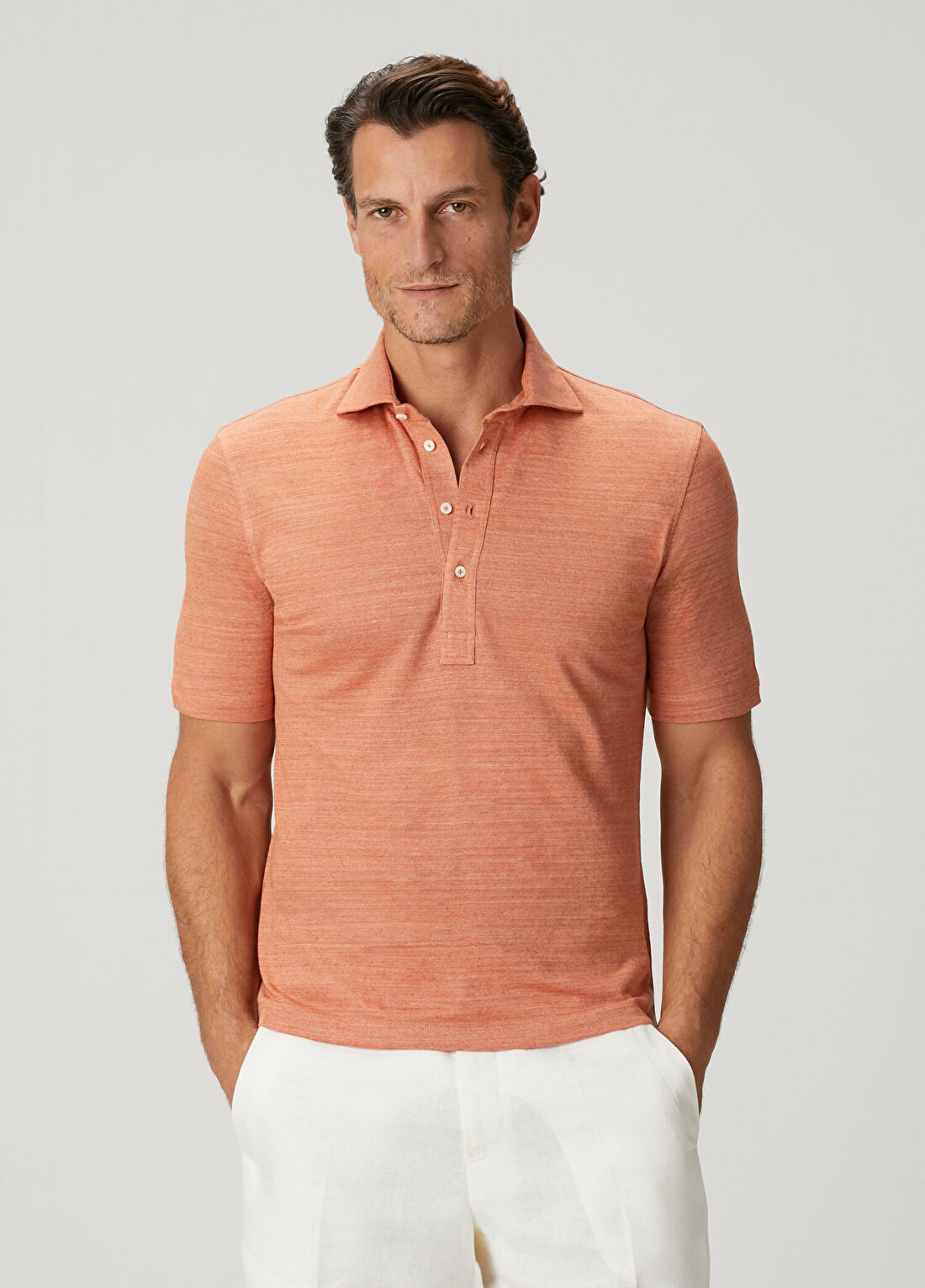 Brunello Cucinelli Turuncu Polo Yaka Keten T-shirt