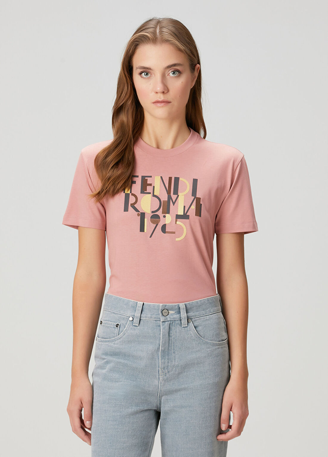 Fendi Regular Fit Pembe Logolu T-shirt