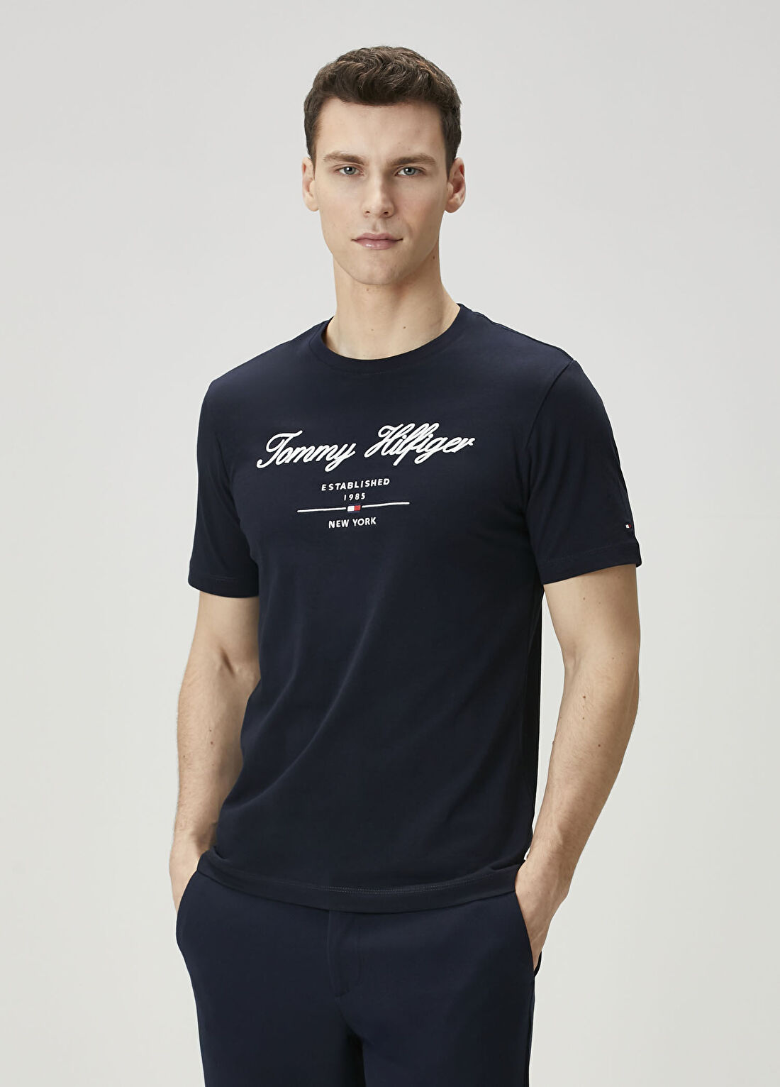 Tommy Hilfiger Lacivert Logo Nakışlı T-shirt