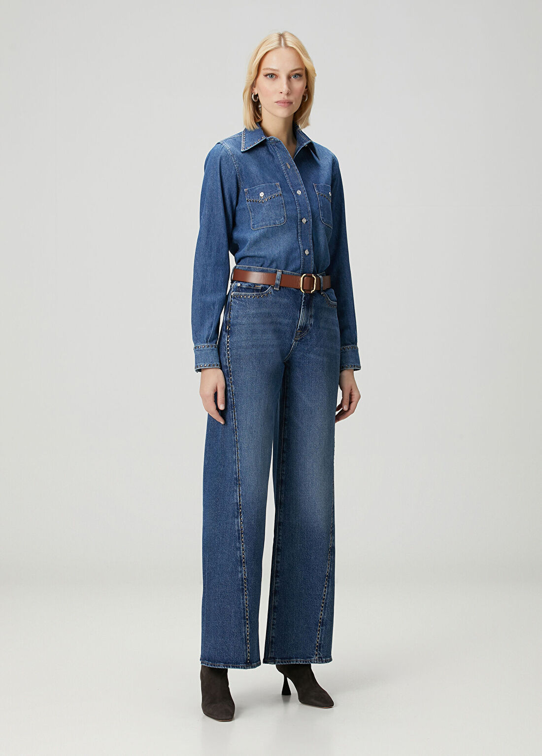 7 For All Mankind Mavi Troklu Denim Gömlek görsel 2