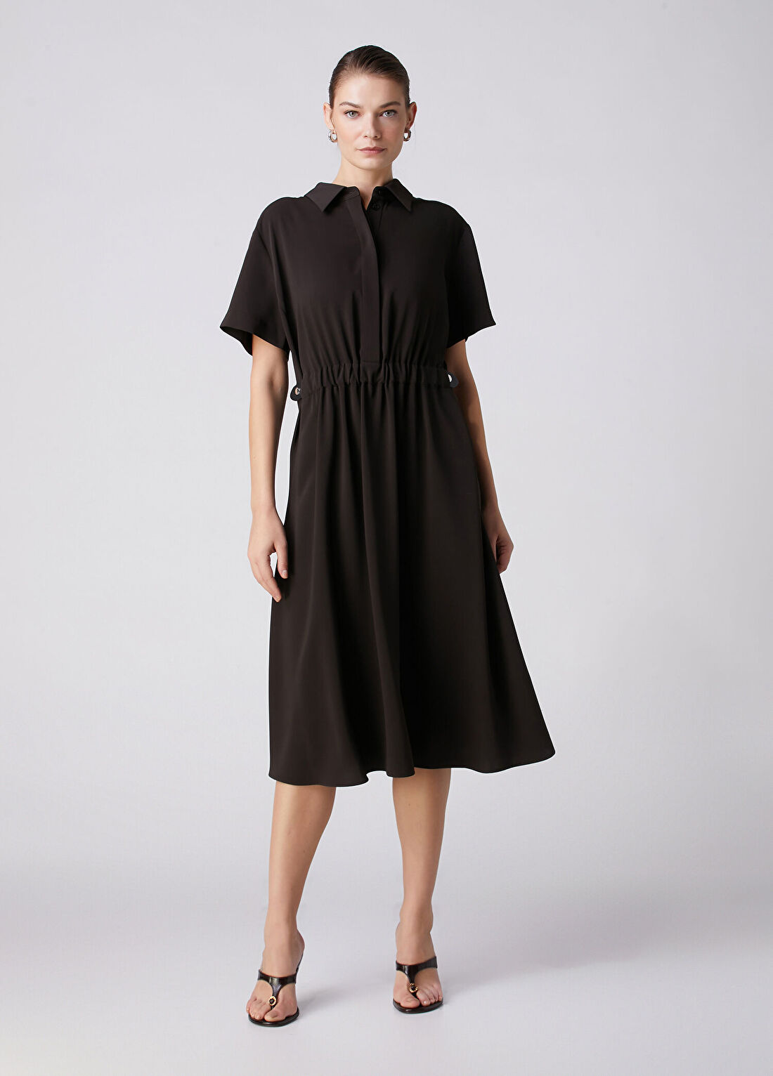Beymen Collection Kahverengi Dökümlü Midi Gömlek Elbise görsel 2