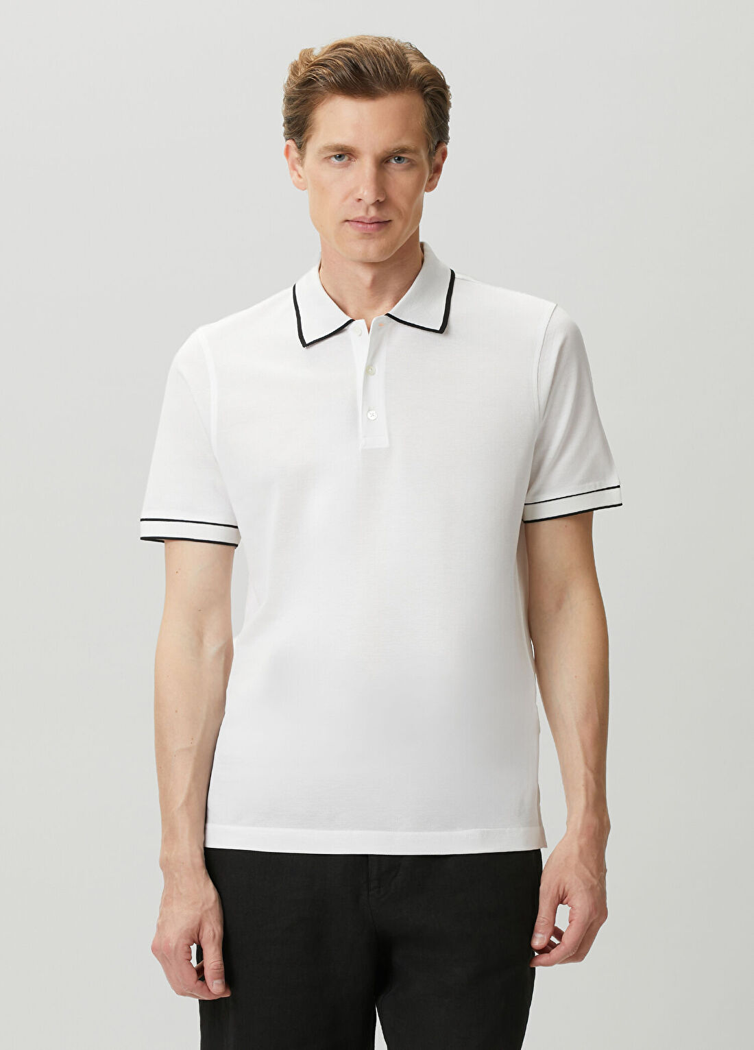 Beymen Collection Beyaz Polo Yaka Çizgi Detaylı T-shirt
