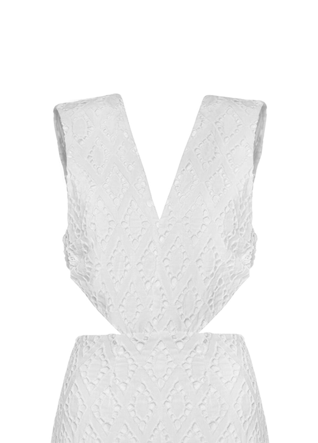 Women&Women Venice Beyaz Brode Belde Halka Detaylı Uzun Cut-Out Elbise görsel 3