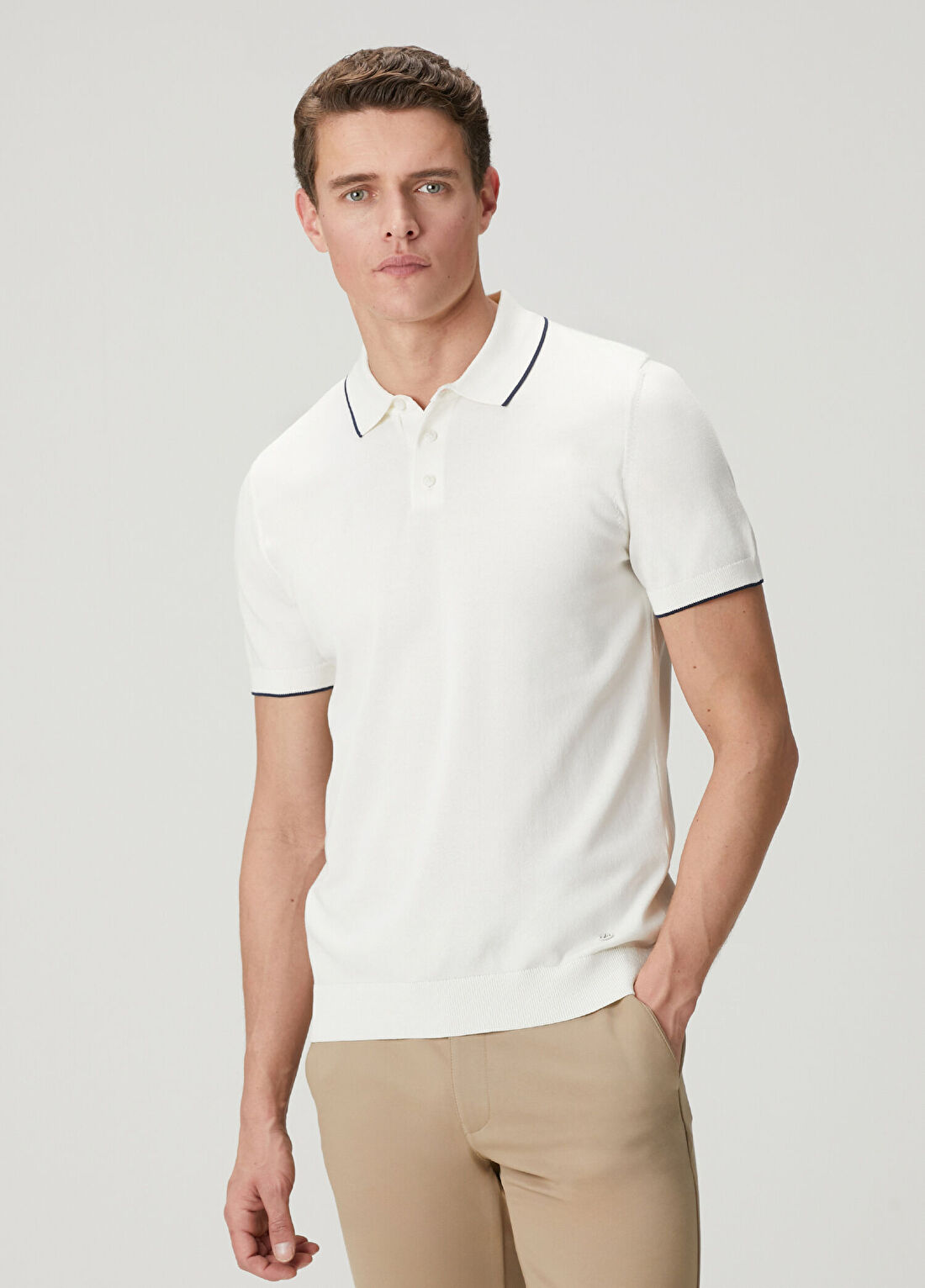Beymen Club Beyaz Düz Örgü Basic Kısa Kollu Triko Polo