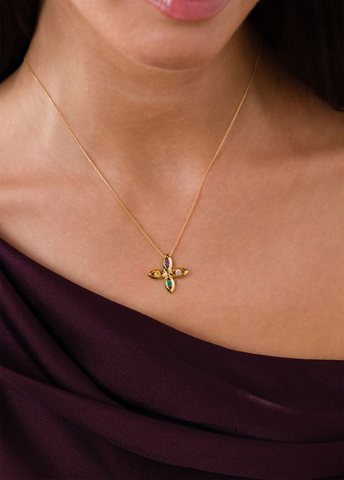 Orena Jewelry Rainbow Flower 14 Ayar Altın Kadın Kolye görsel 3