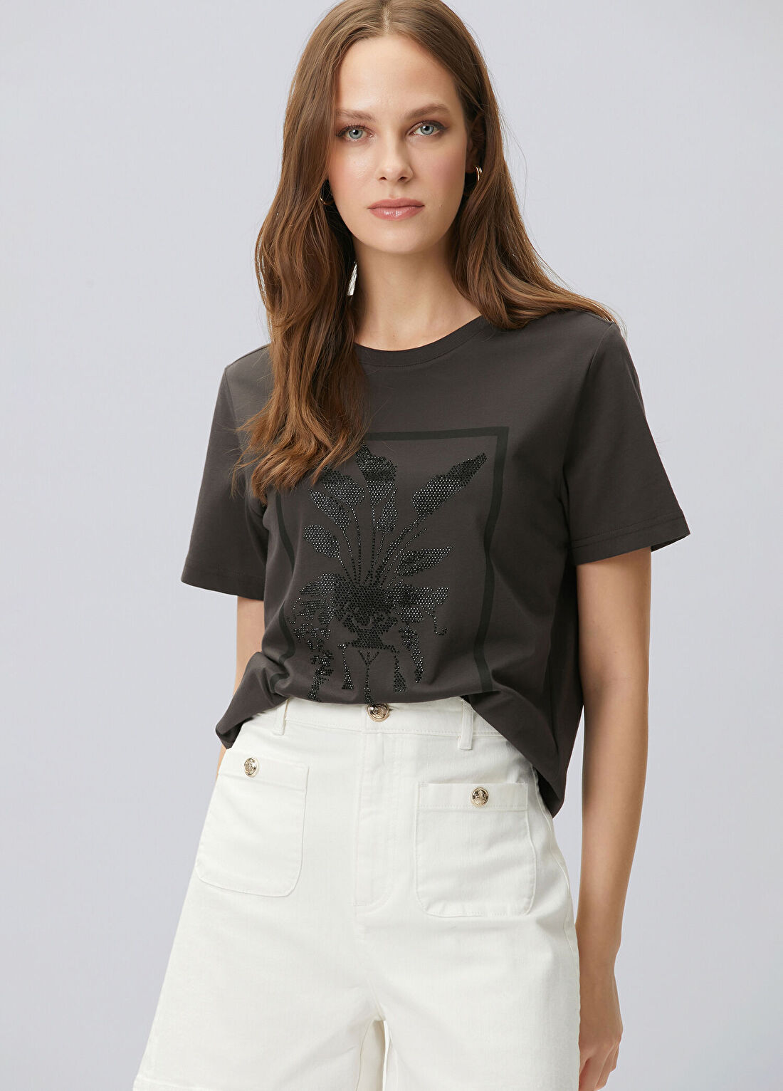 Network Kahverengi Royal Desen Taş Baskılı T-shirt