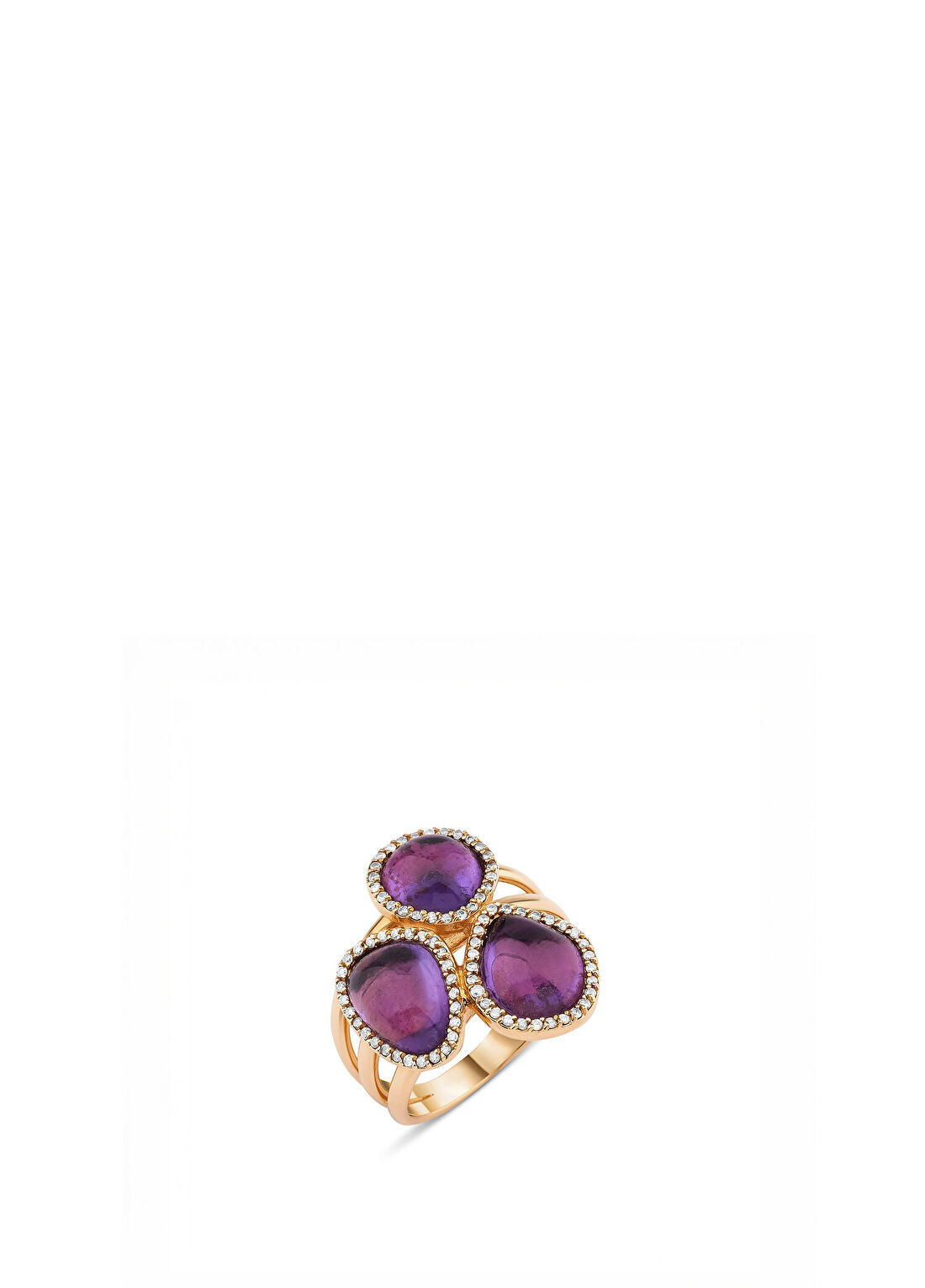 Aspendos Jewellery Ametist Taşlı 14 Ayar Altın Kadın Pırlanta Yüzük