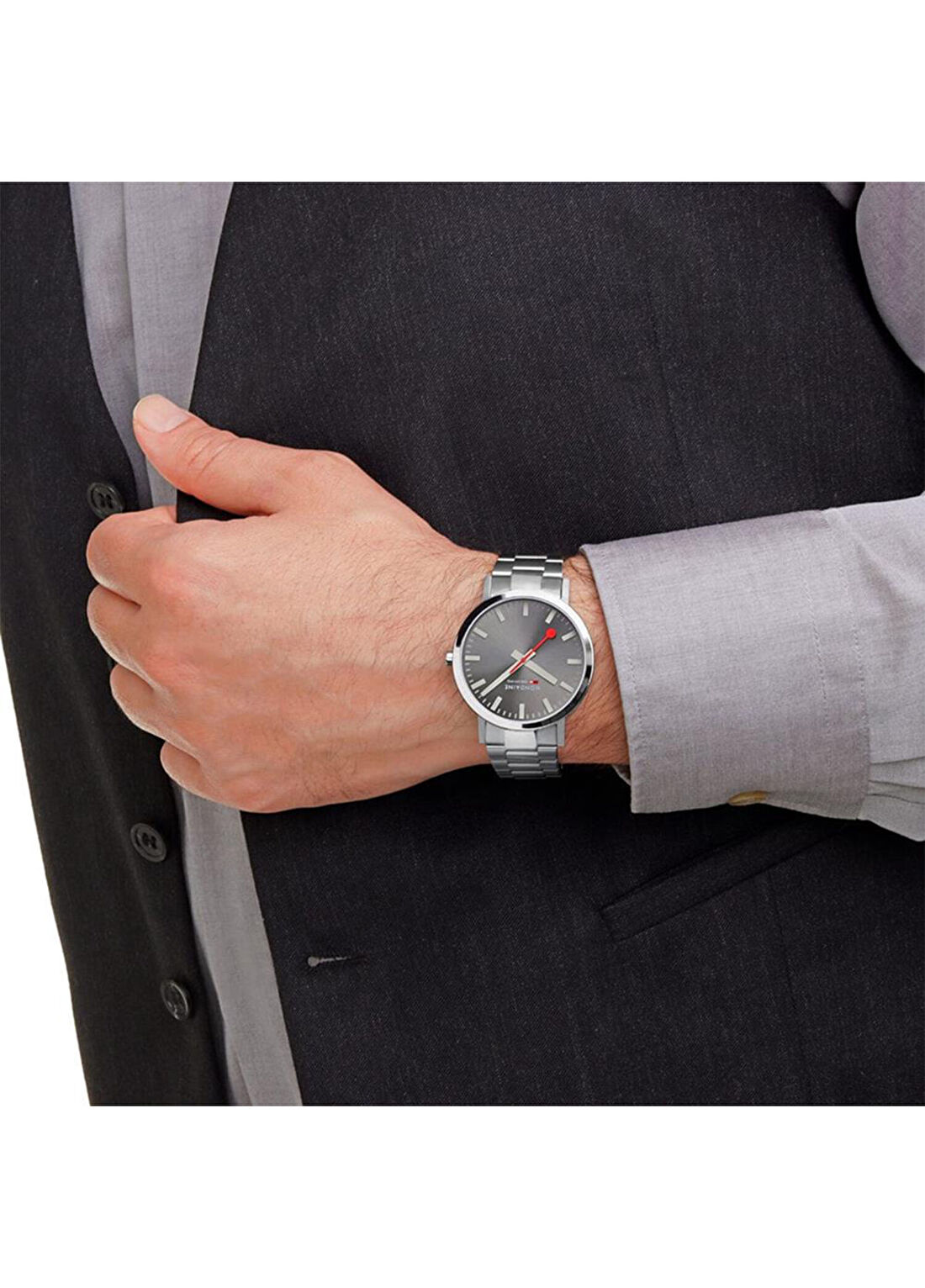 Mondaine Classic A660.30360.81SBJ Metalik Gri Çelik Erkek Kol Saati görsel 2