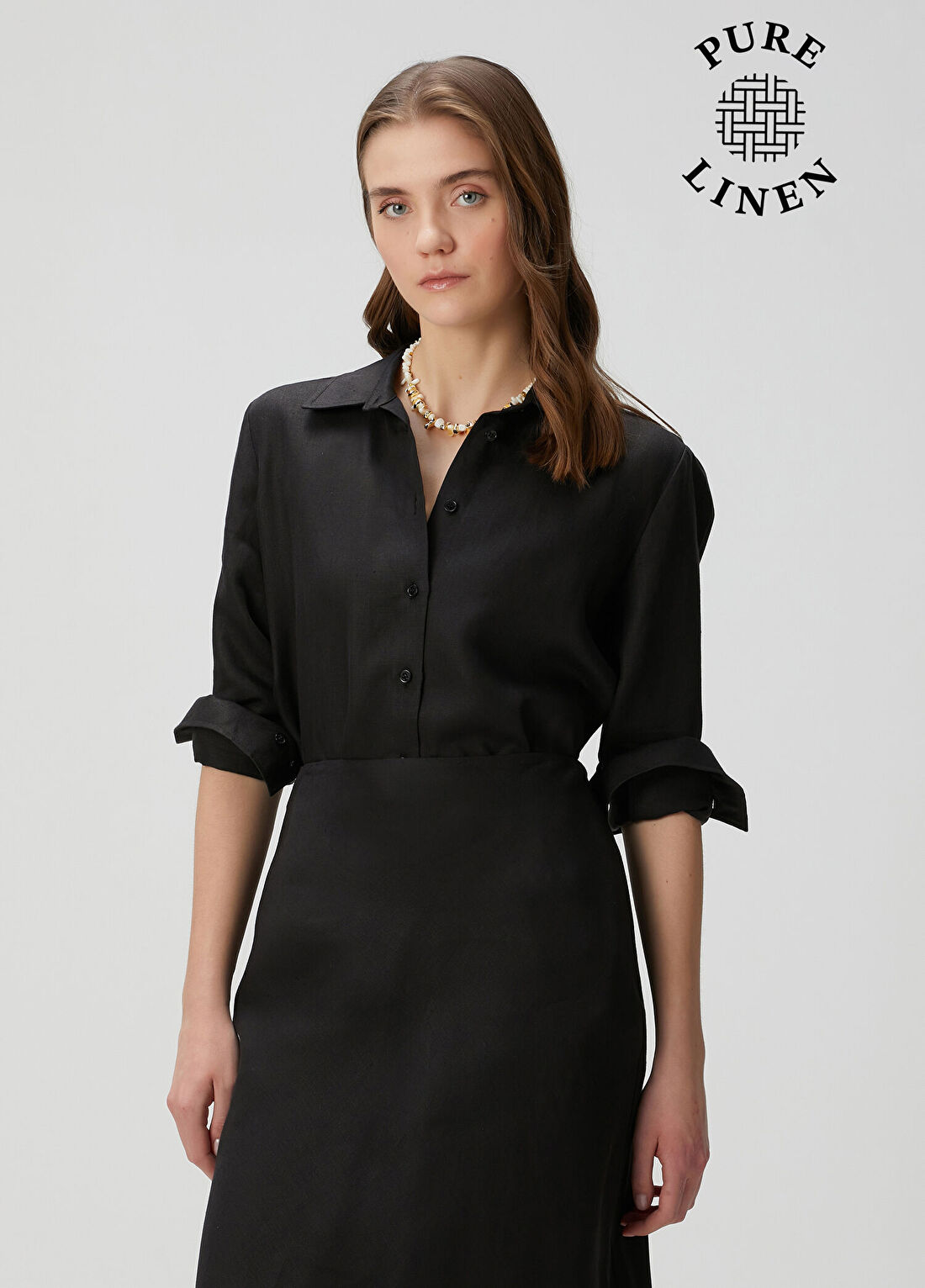 Beymen Collection Siyah Keten Gömlek
