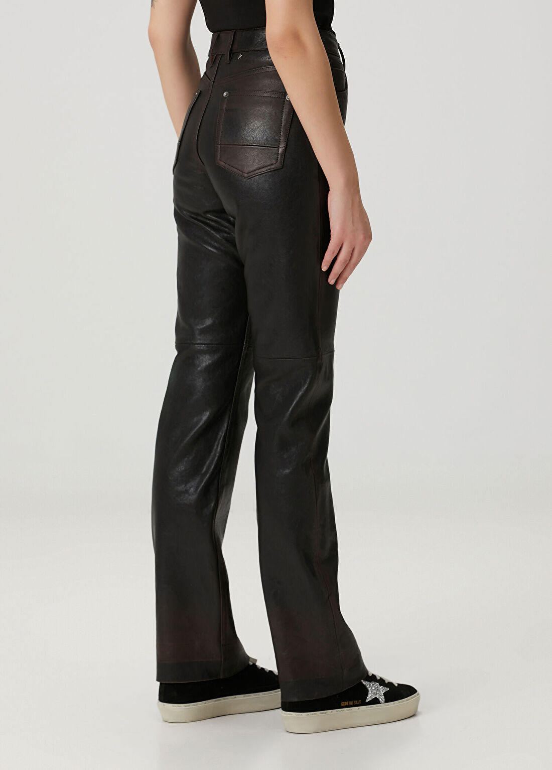 Golden Goose Bordo Deri Pantolon görsel 4