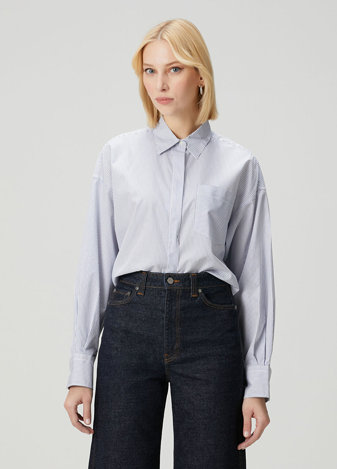 Rag&Bone Marin Boxy Fit Mavi Çizgili Crop Gömlek