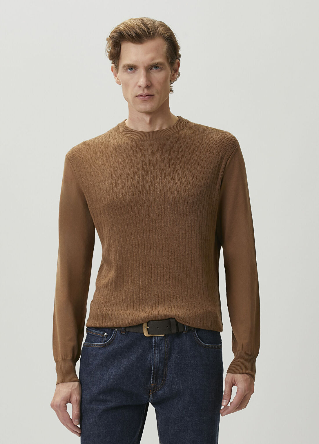 Canali Camel Jakarlı Kazak