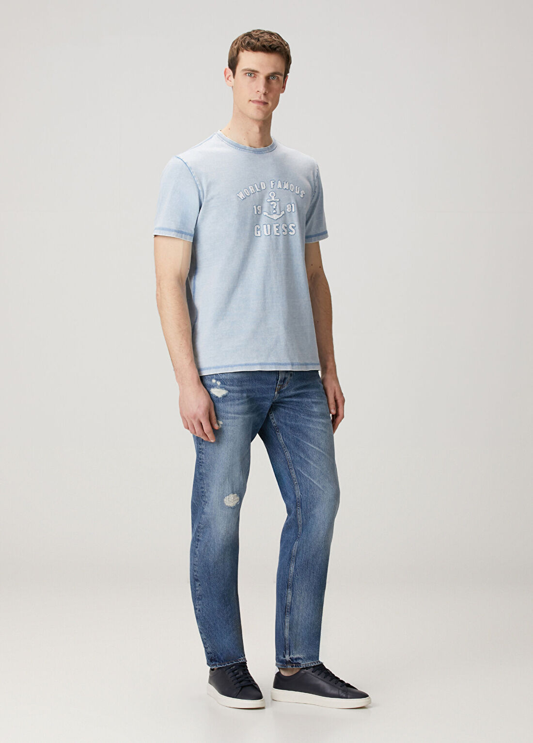 Guess Mavi Logo Patchli T-shirt görsel 2