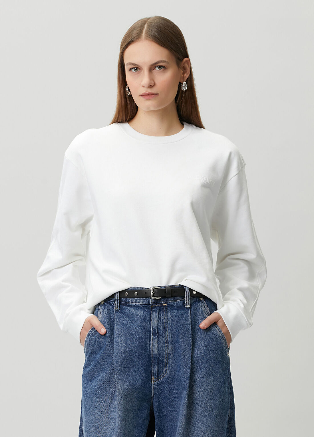 AllSaints Mabel Etta Oversized Beyaz Sweatshirt