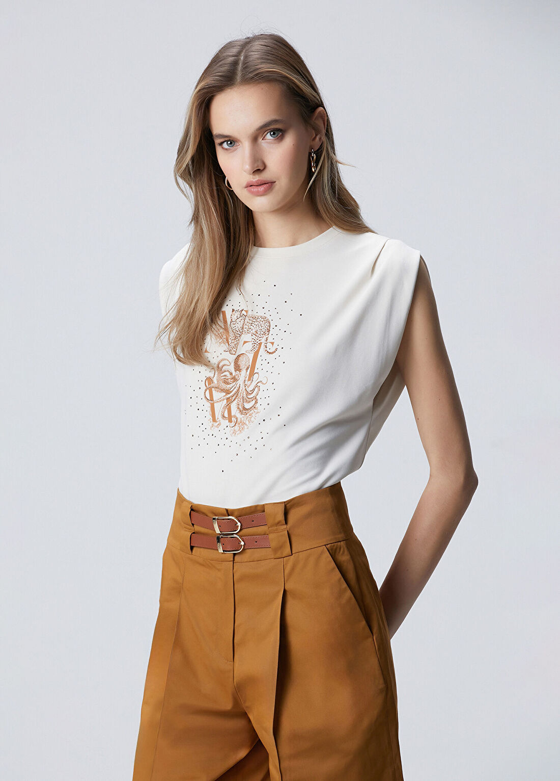 Network Bej Baskılı T-shirt görsel 4