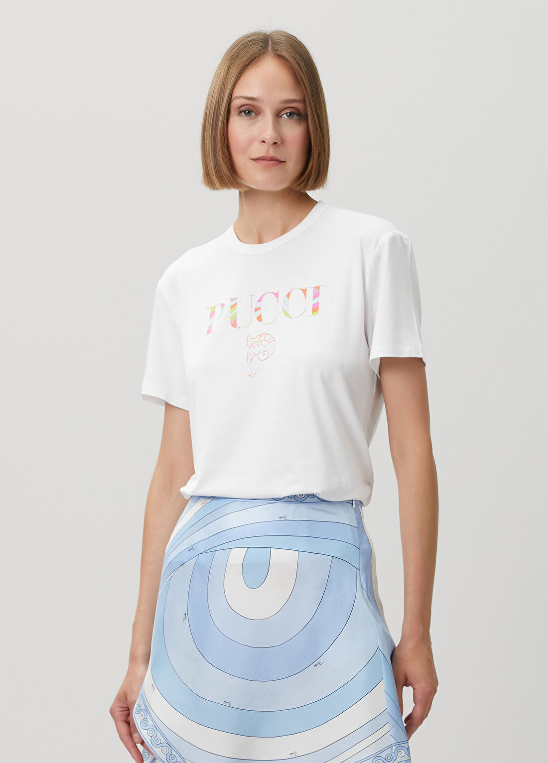 Pucci Beyaz Logolu T-shirt