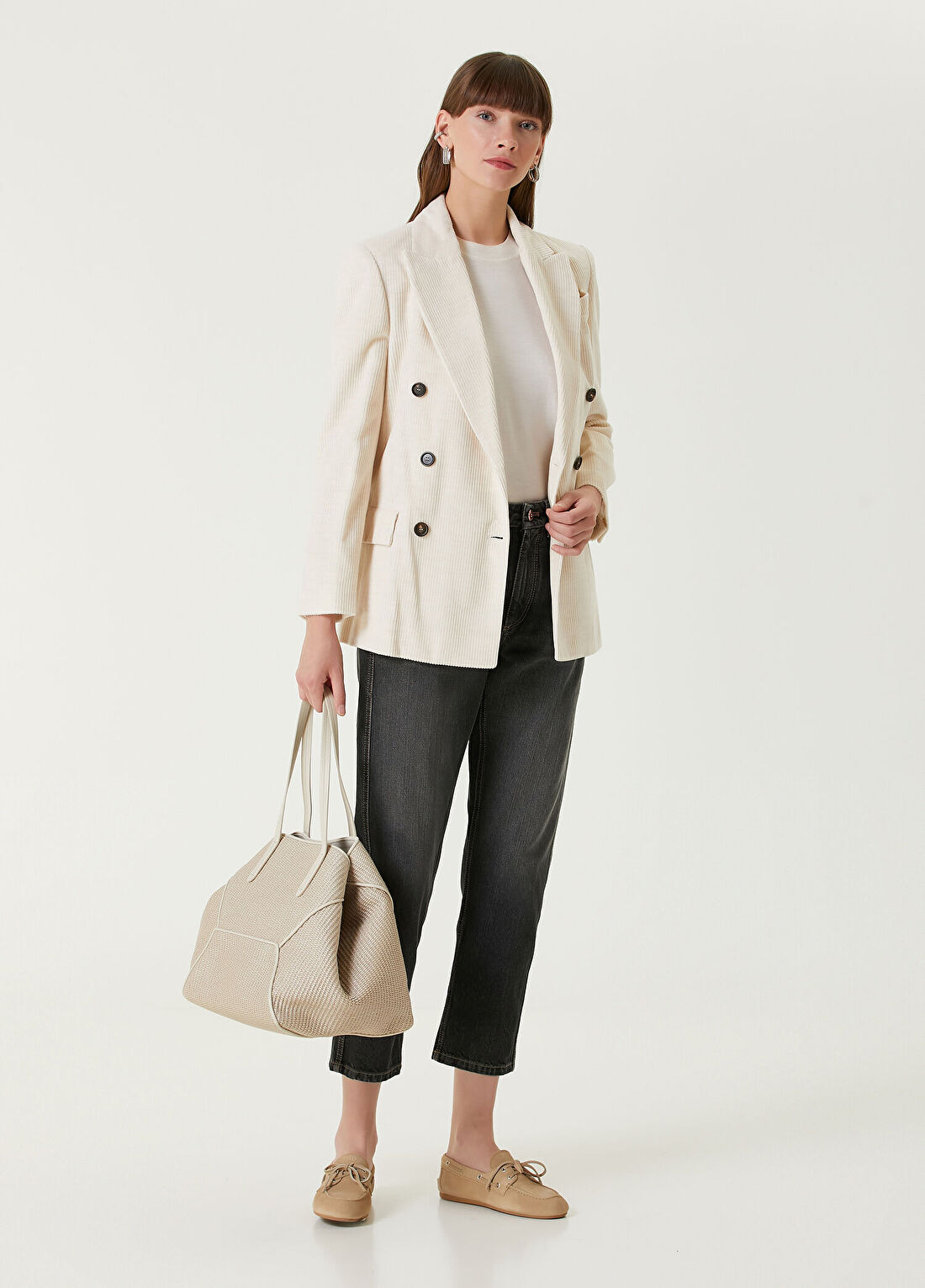 Brunello Cucinelli Koyu Gri Crop Straight Jean Pantolon