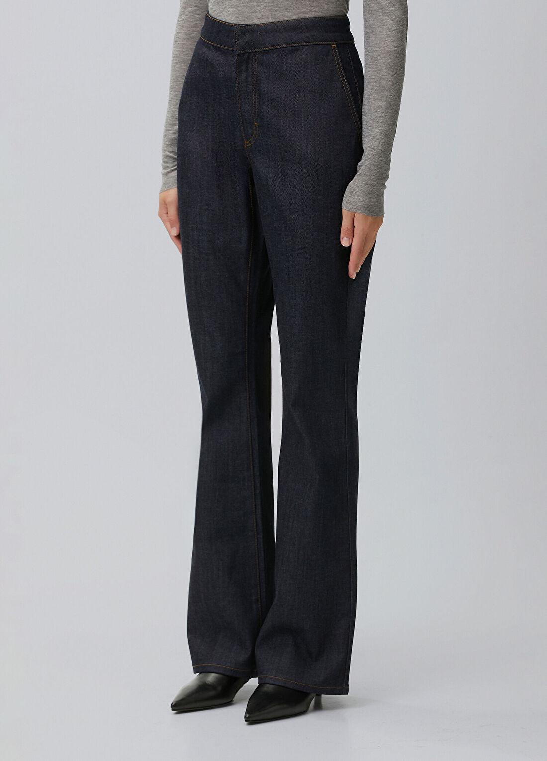 Network Koyu Indigo Mavi Flare Denim Pantolon görsel 2