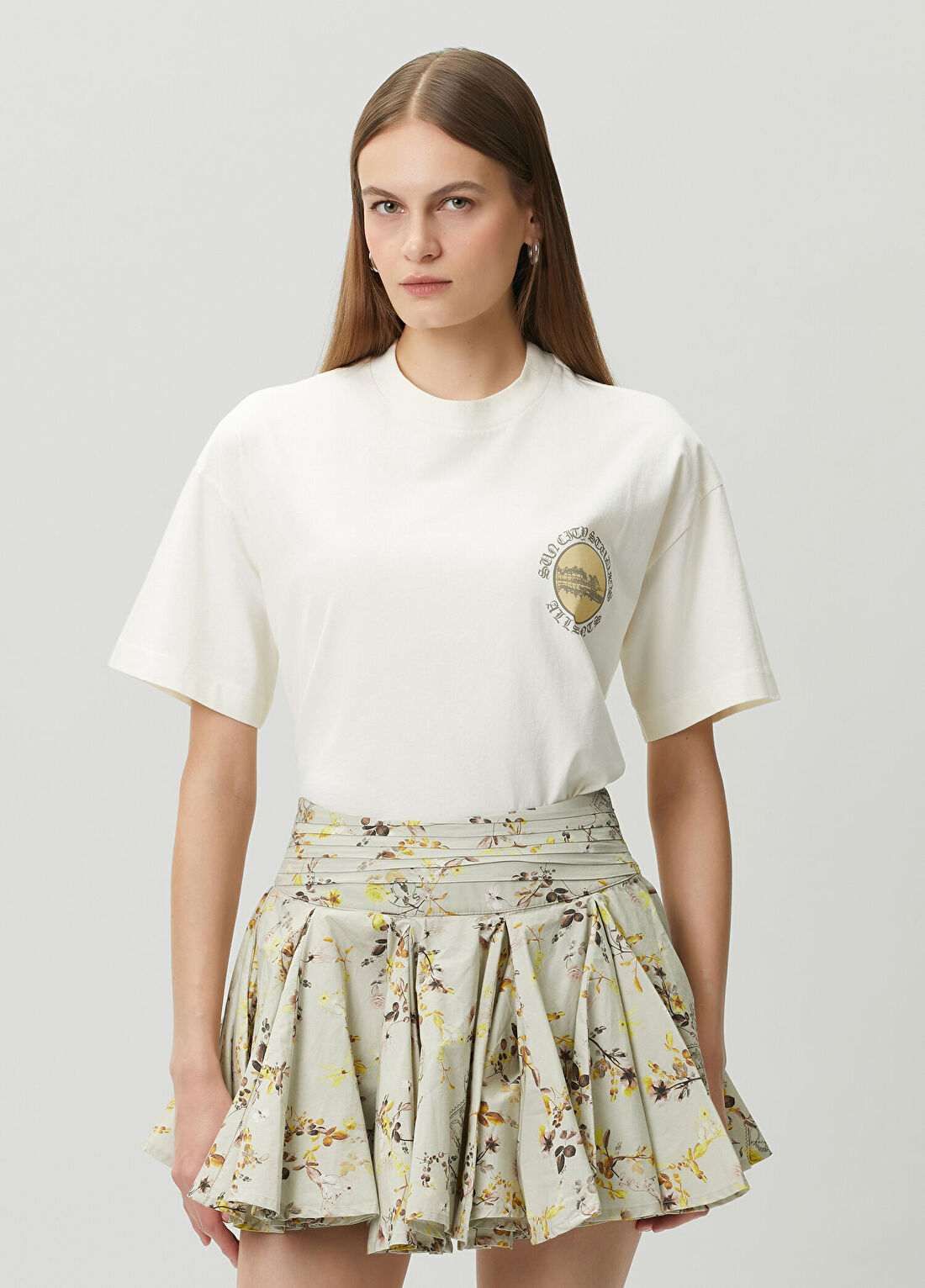 AllSaints Sun City Ekru Baskılı T-shirt