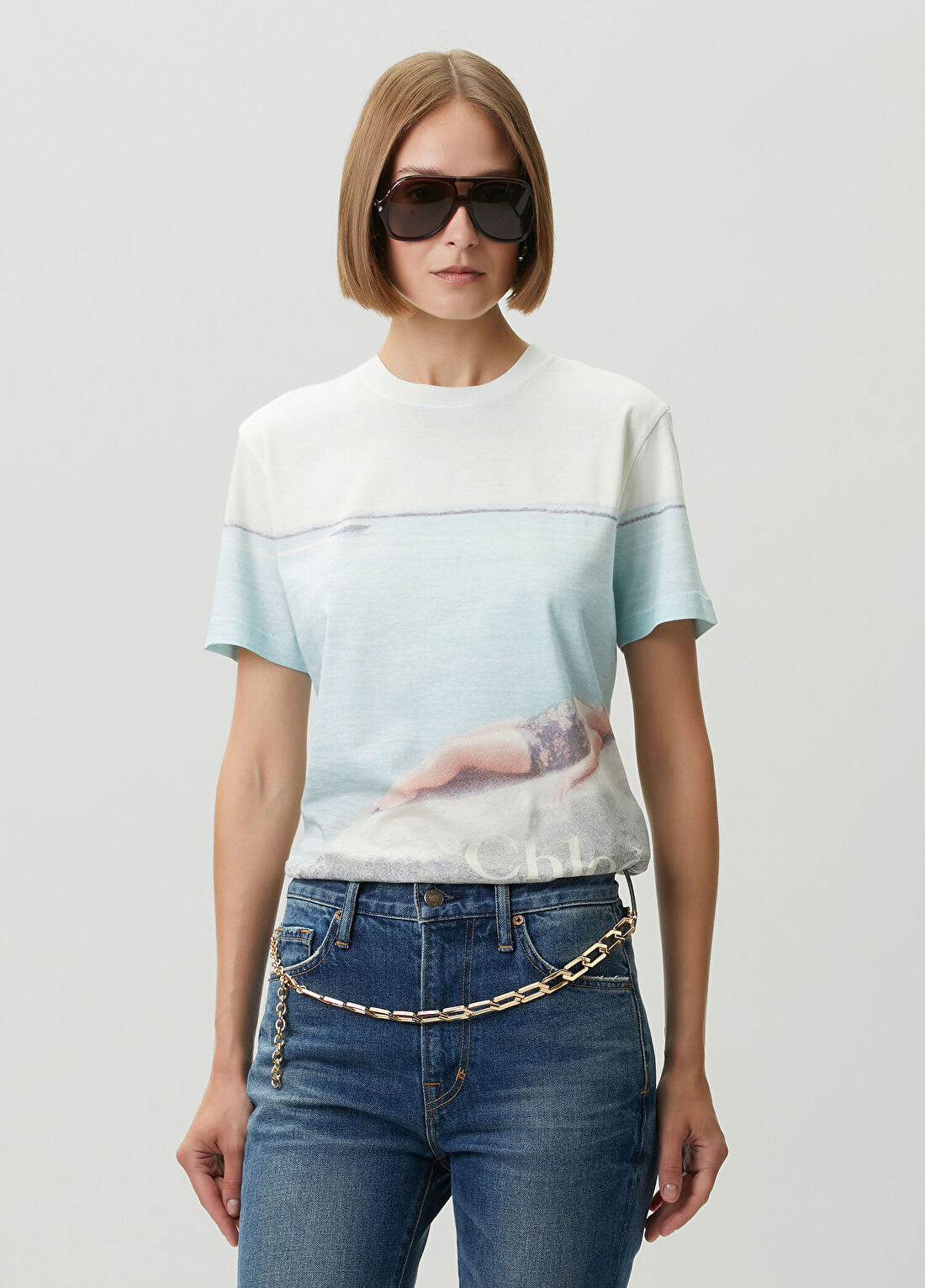 Chloe Kırık Beyaz Baskılı T-shirt