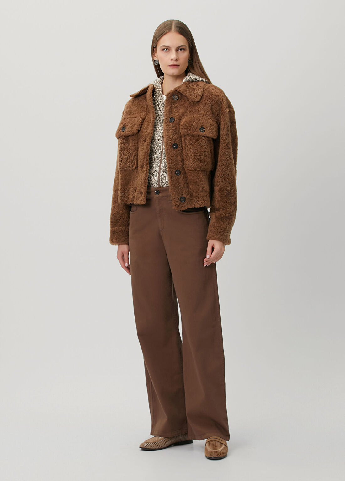 Brunello Cucinelli Kahverengi Shearling Deri Ceket görsel 2