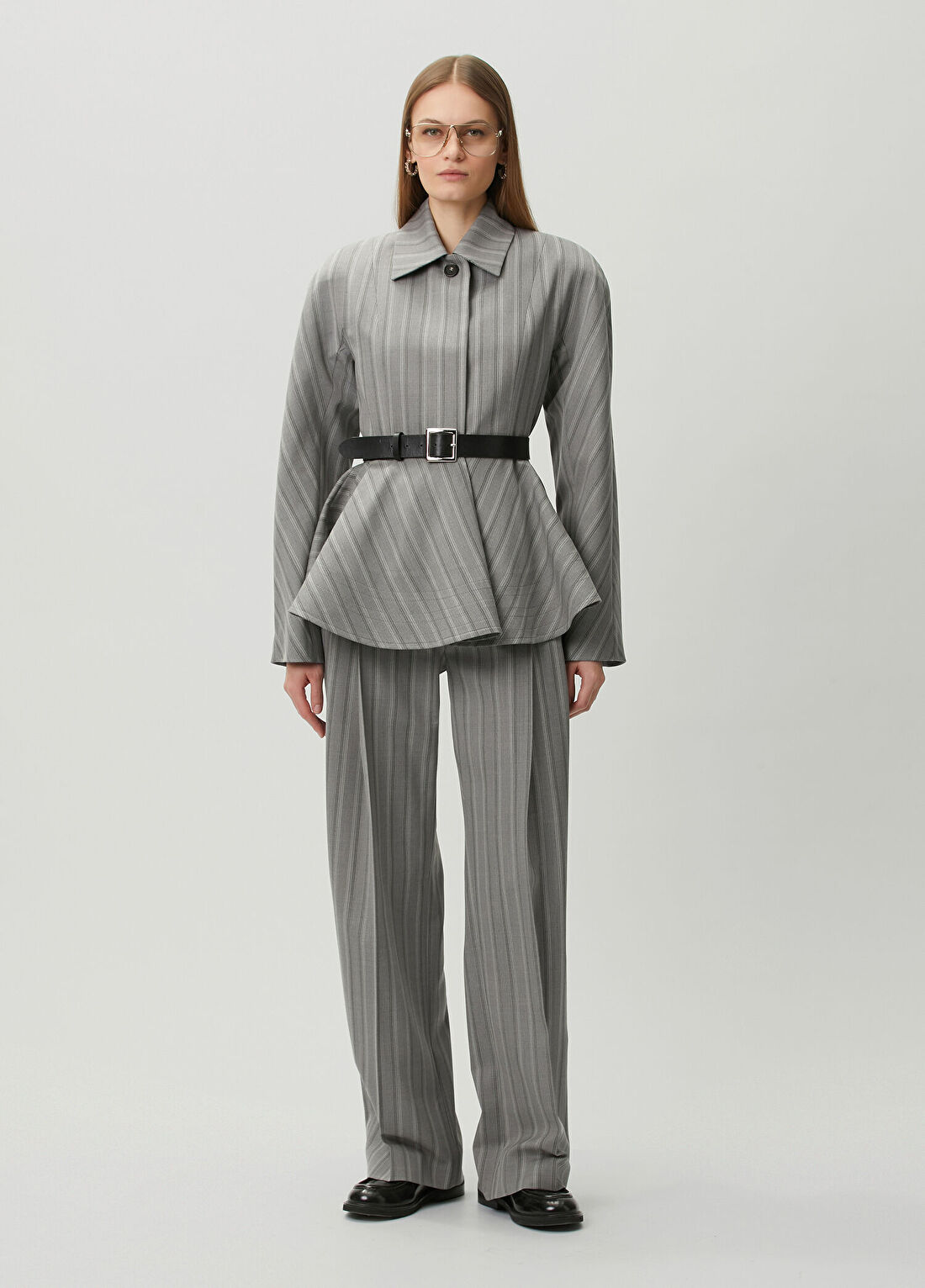 Stella McCartney Gri Çizgili Yün Pantolon