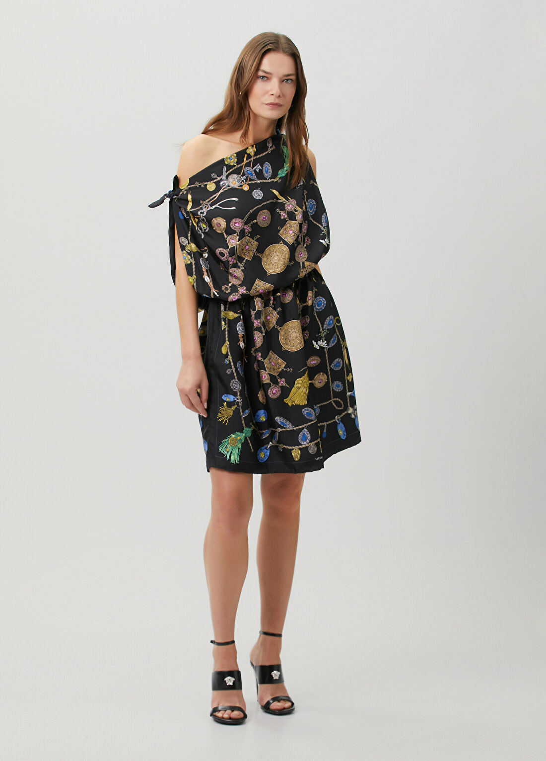 Versace Siyah Desenli Mini İpek Elbise görsel 3
