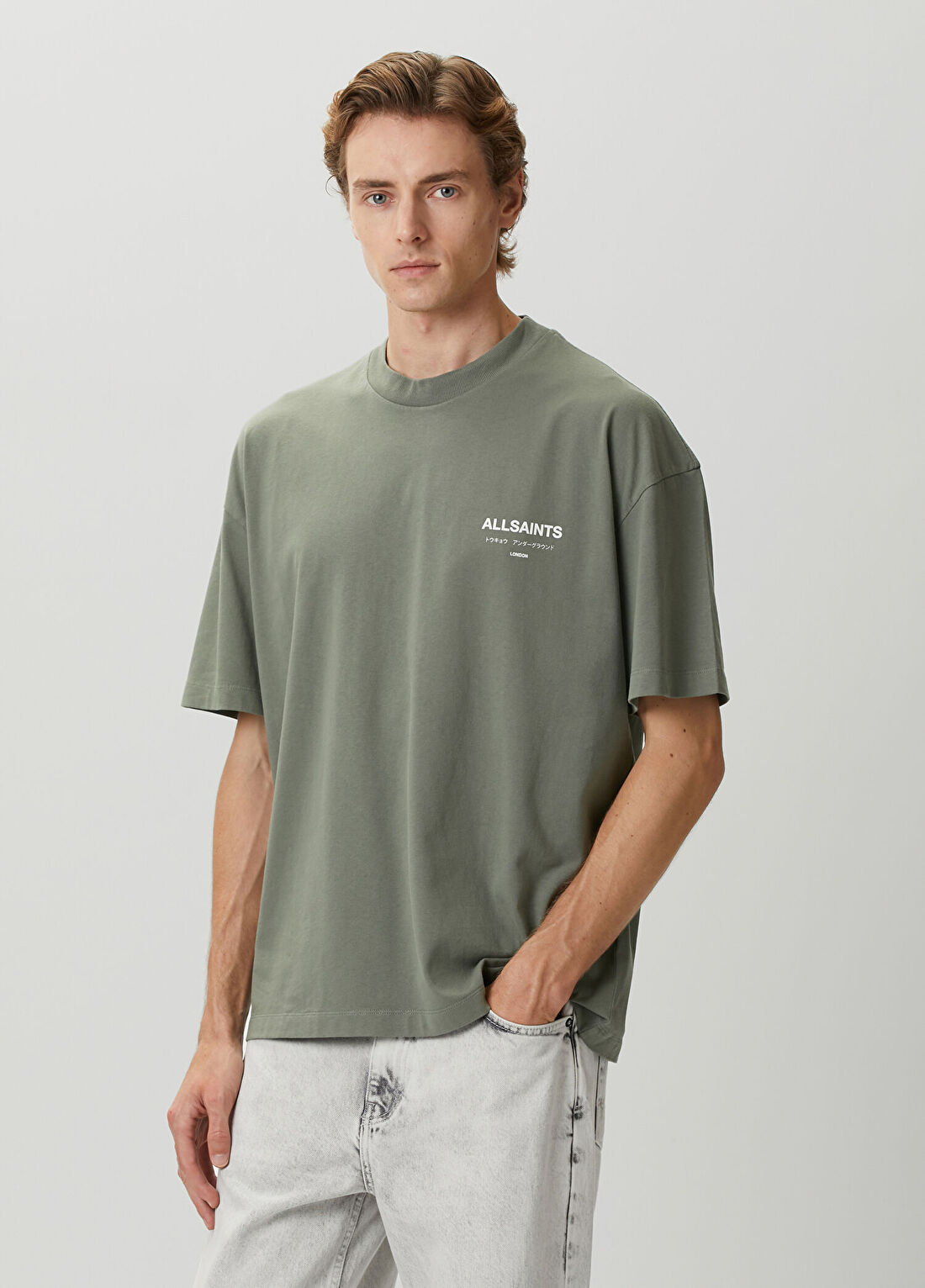 AllSaints Underground Yeşil Oversized T-shirt görsel 3
