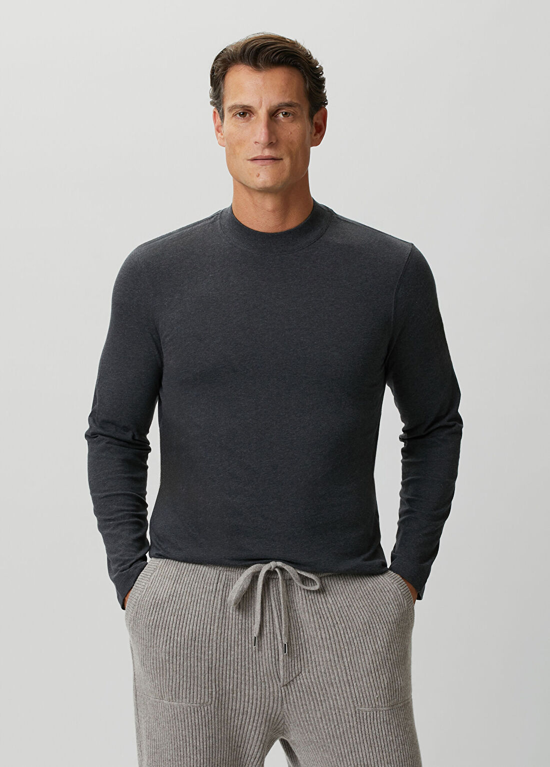 Brunello Cucinelli Antrasit Uzun Kollu T-shirt