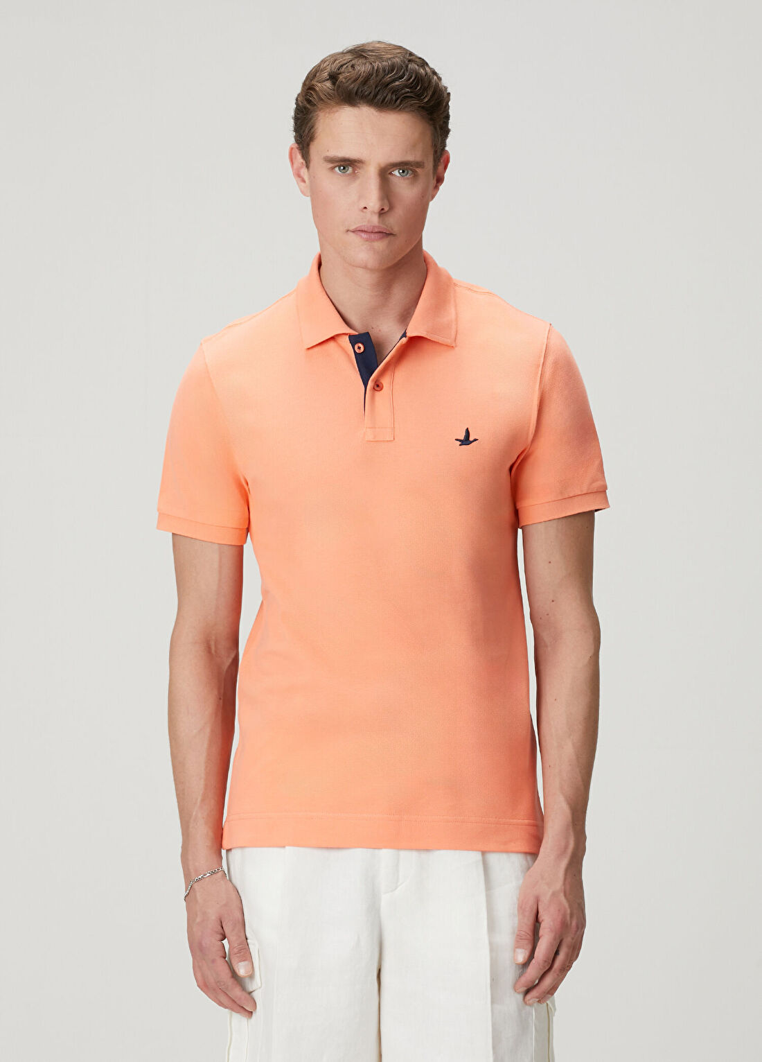 Beymen Club Slim Fit Somon Yaka Altı Baskılı Basic Polo Tshirt