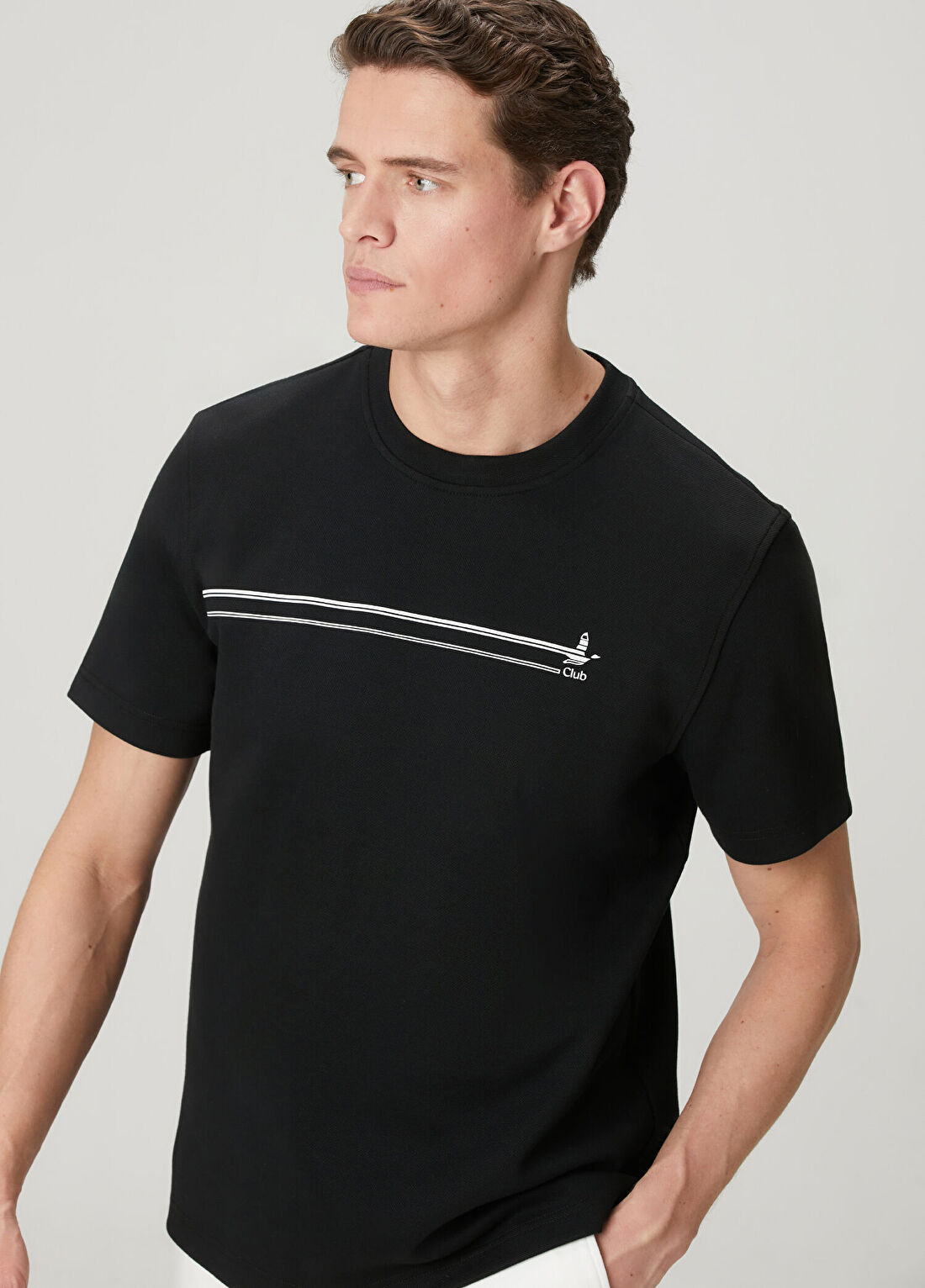 Beymen Club Siyah Relax Fit Şerit Logolu Pike T-shirt görsel 2