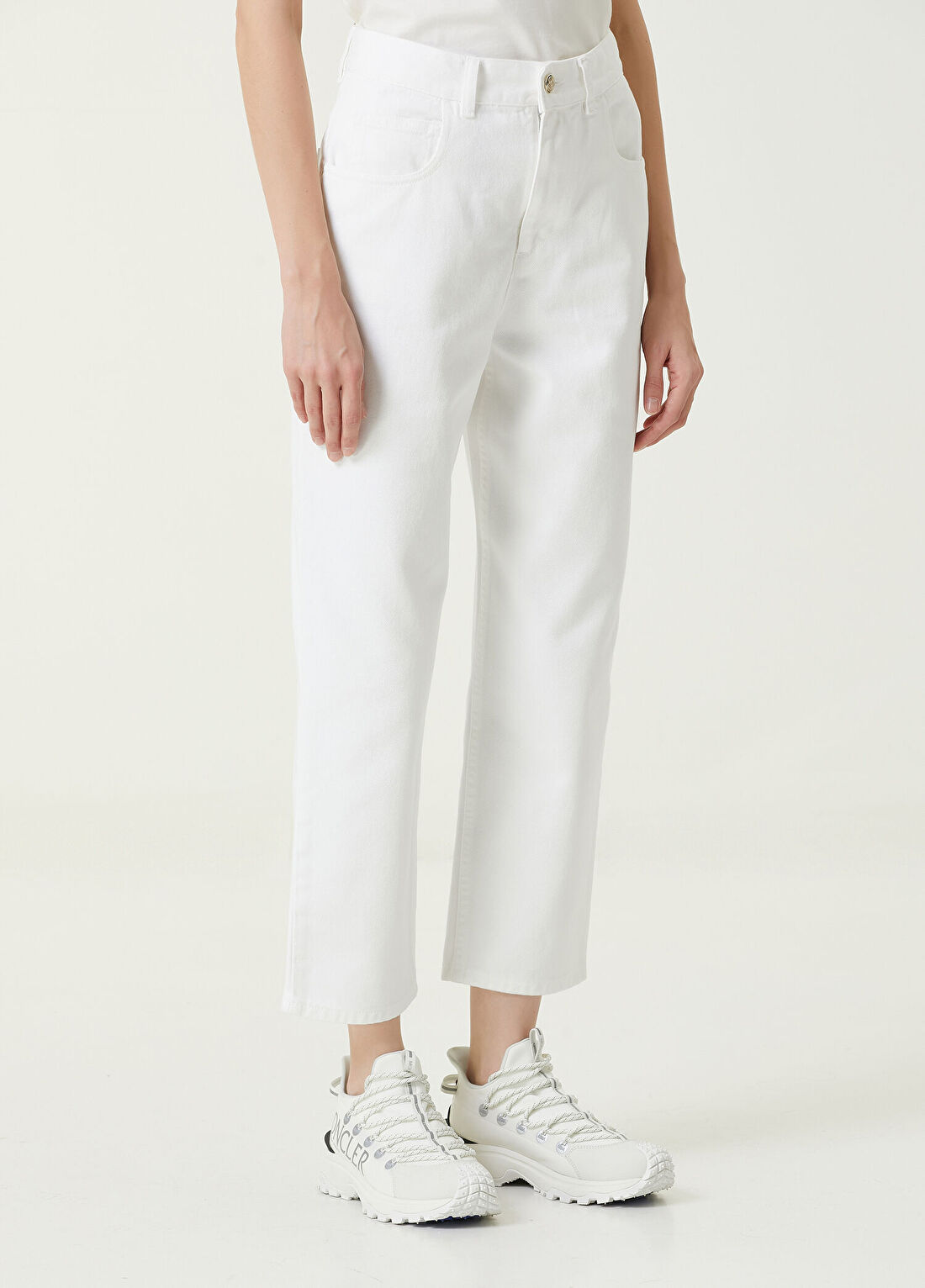 Moncler Beyaz Crop Straight Jean Pantolon görsel 3