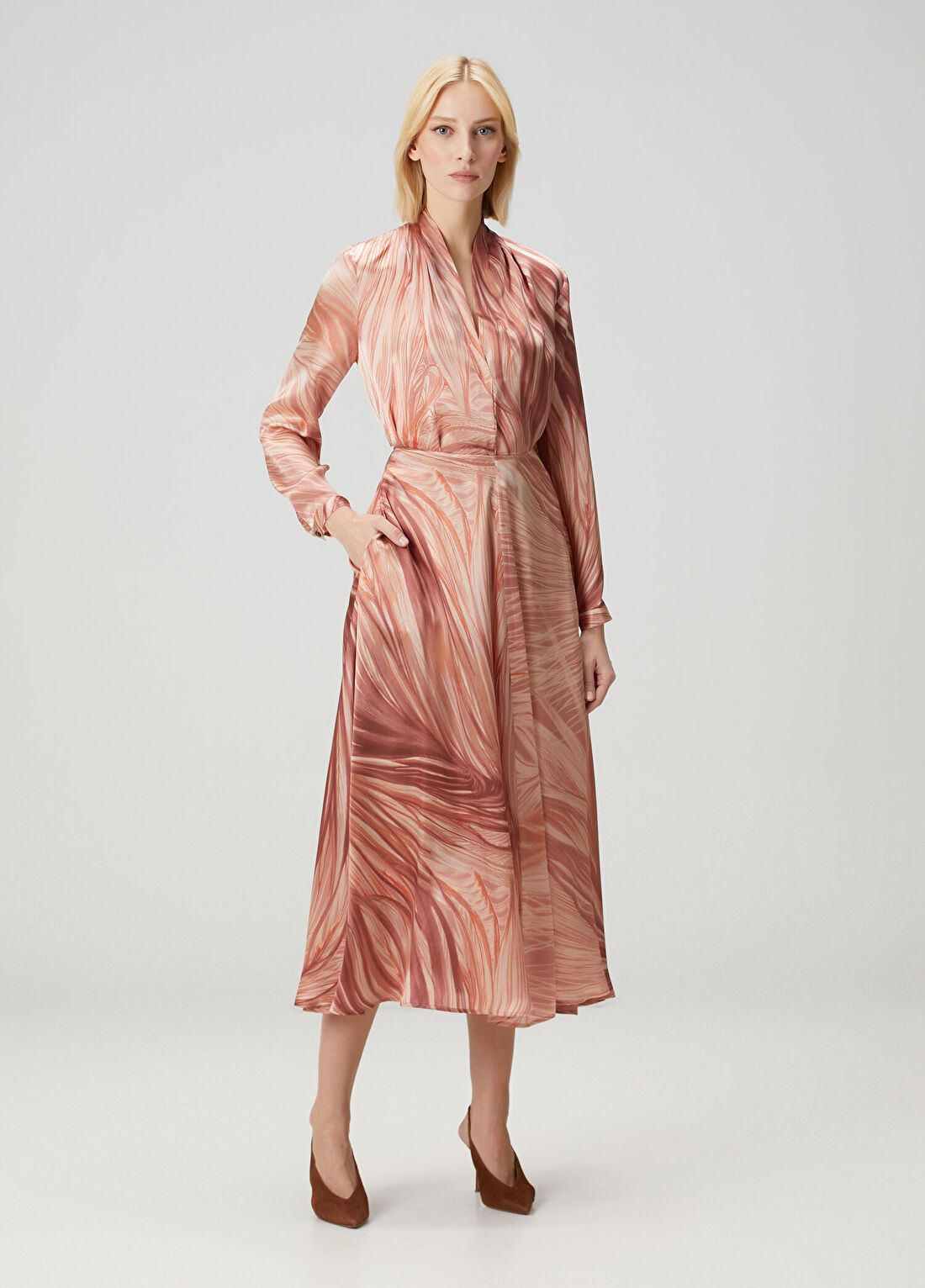 Kiton Pembe Desenli Midi İpek Etek
