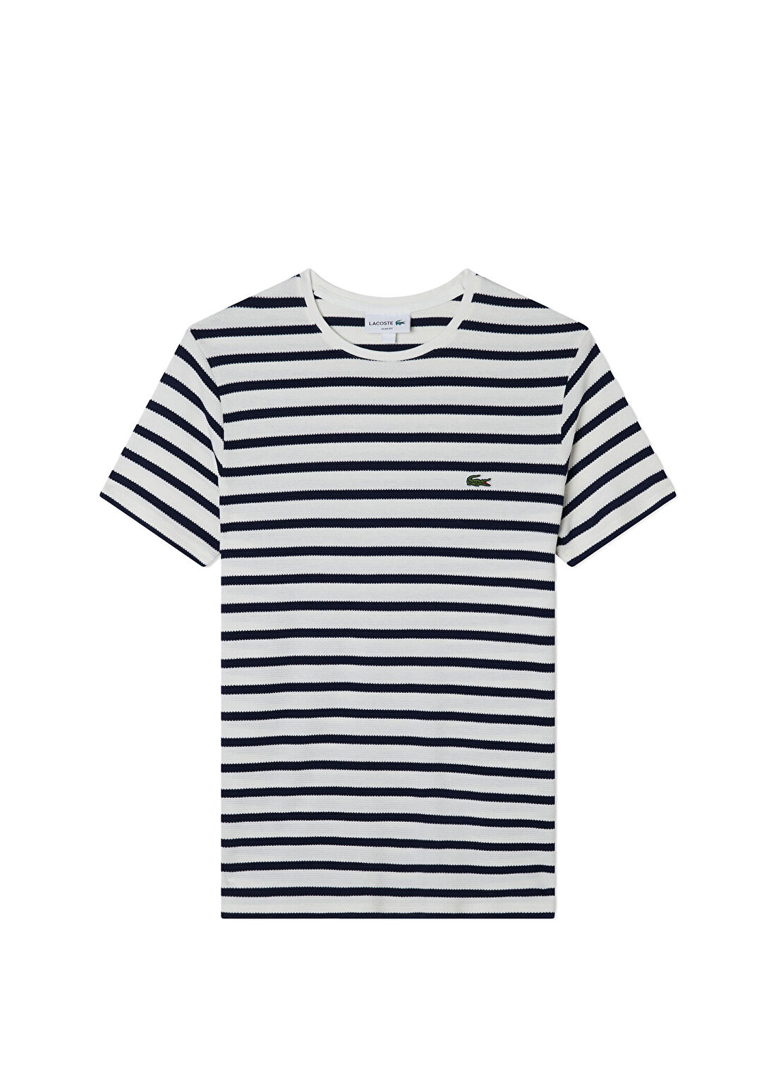 Lacoste Beyaz Çizgili Bisiklet Yaka Kısa Kollu Slim Fit Erkek T-Shirt görsel 3
