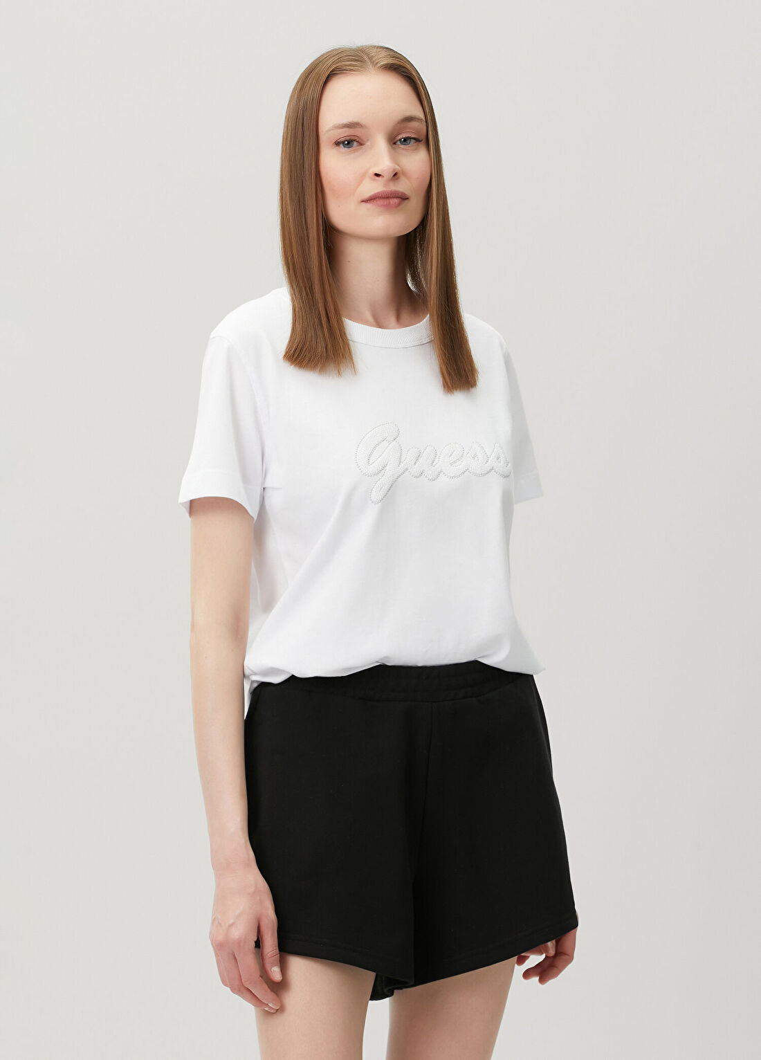 Guess Jersey Boxy Fit Beyaz T-Shirt görsel 3