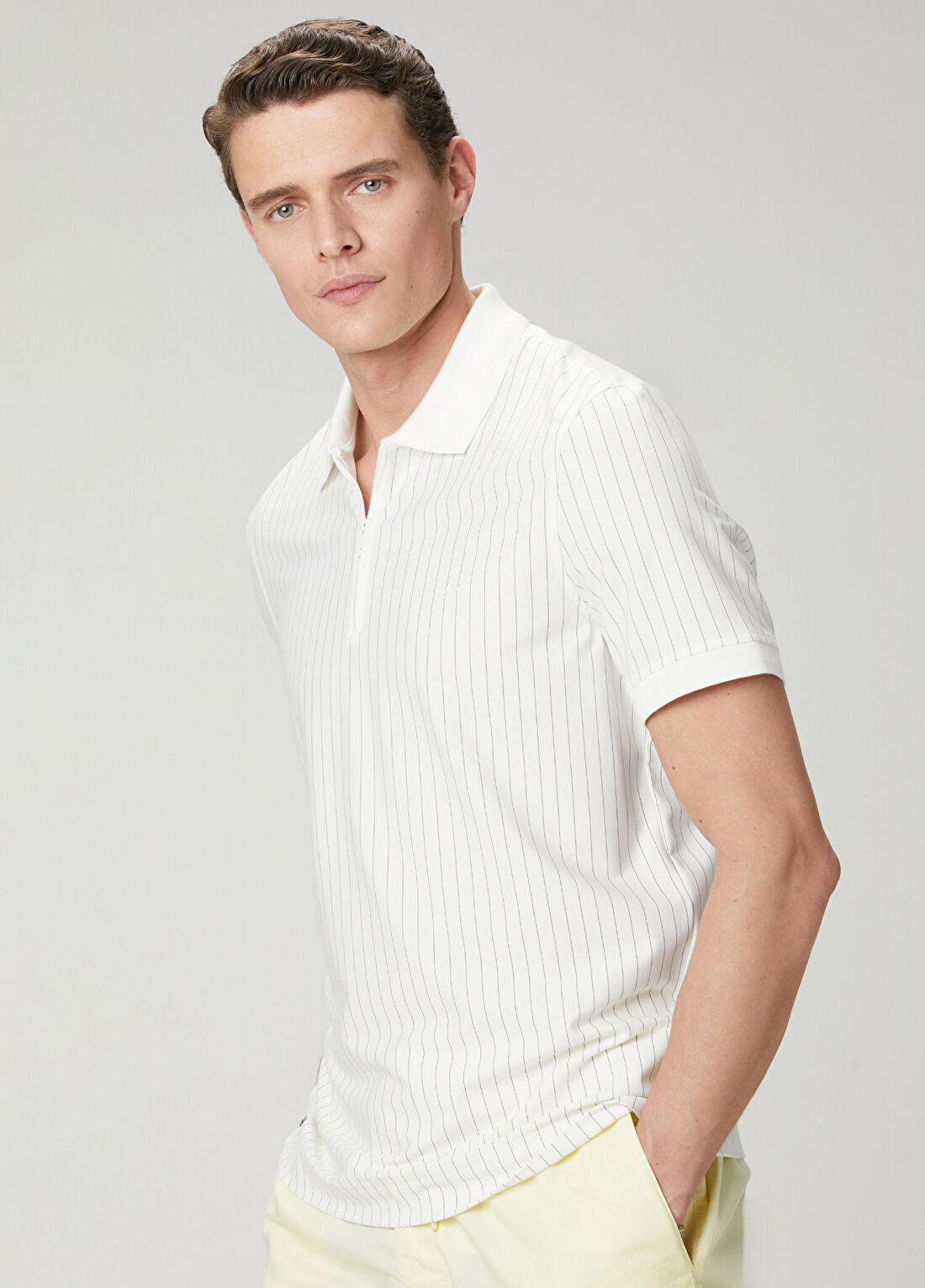 Beymen Club Kırık Beyaz Slim Fit Çizgili Teknik Polo T-shirt görsel 2