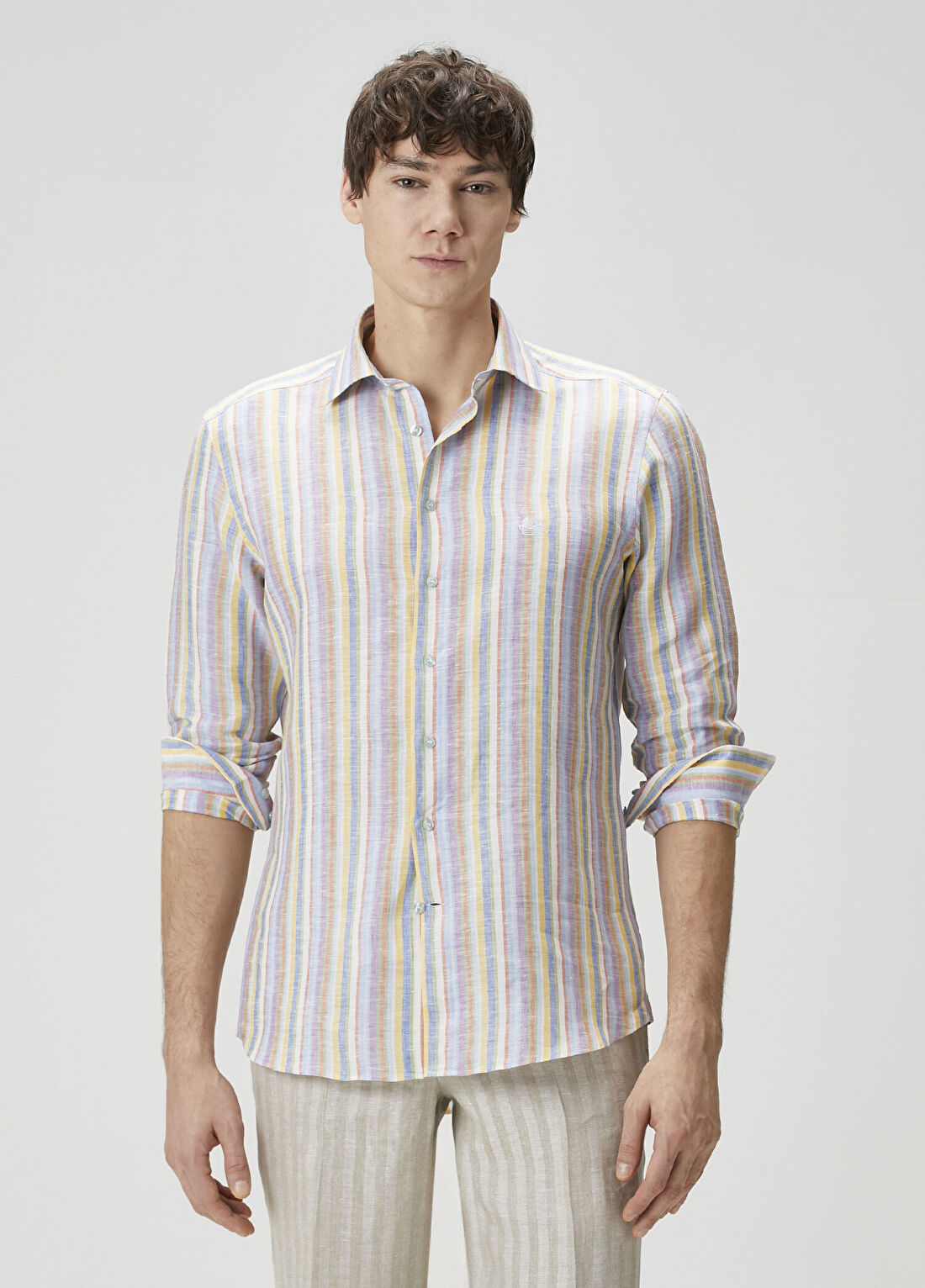 Etro Colorblocked Çizgili Keten Gömlek