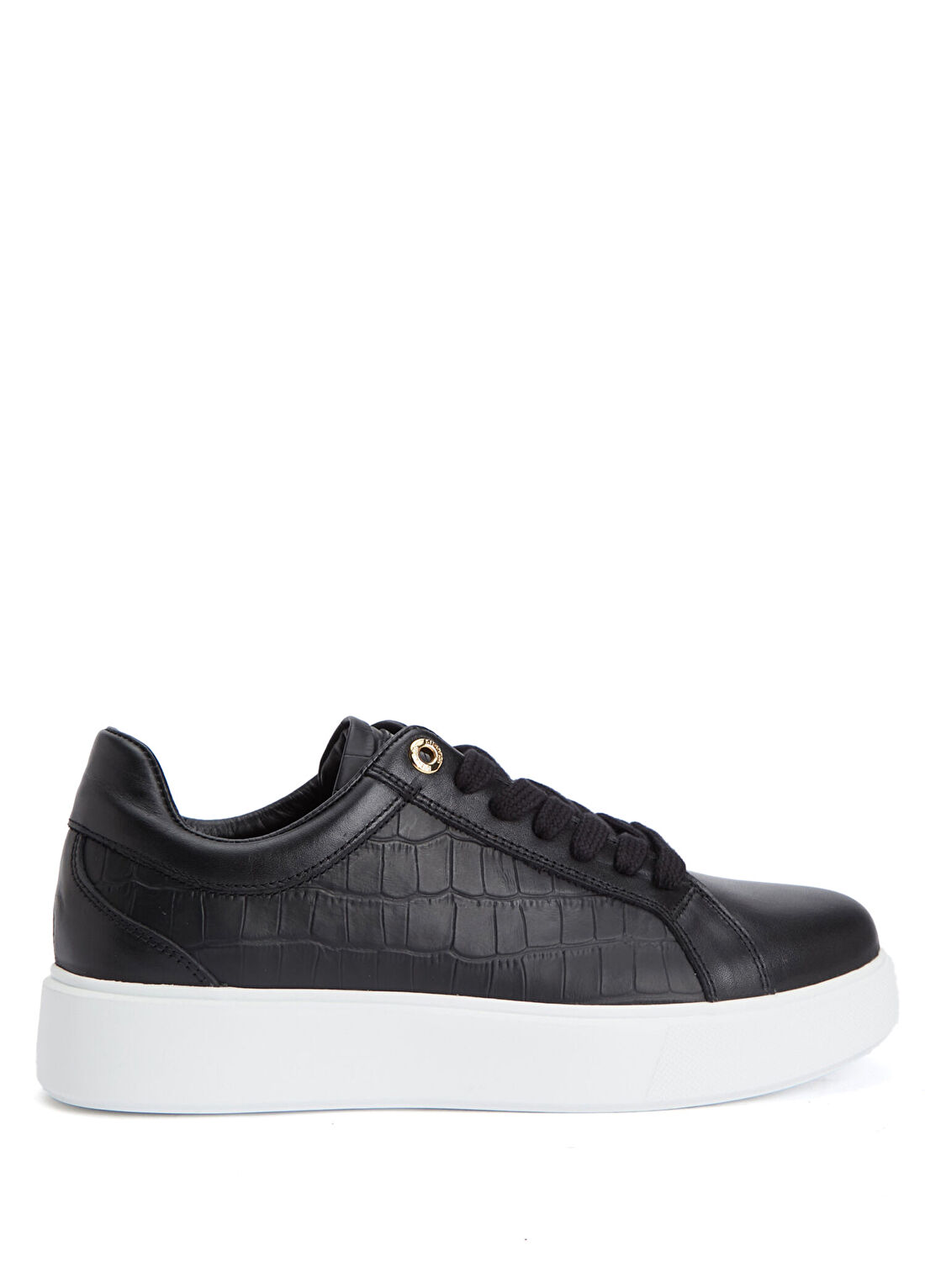 Divarese Siyah Kroko Baskılı Kadın Deri Sneaker