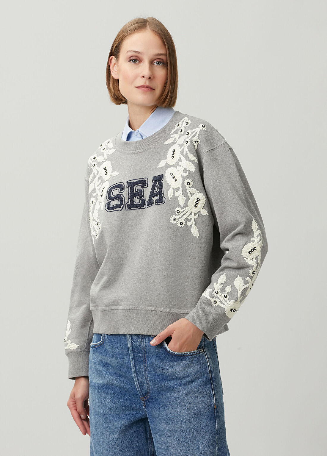 Sea Georgie Gri İşlemeli Sweatshirt görsel 3