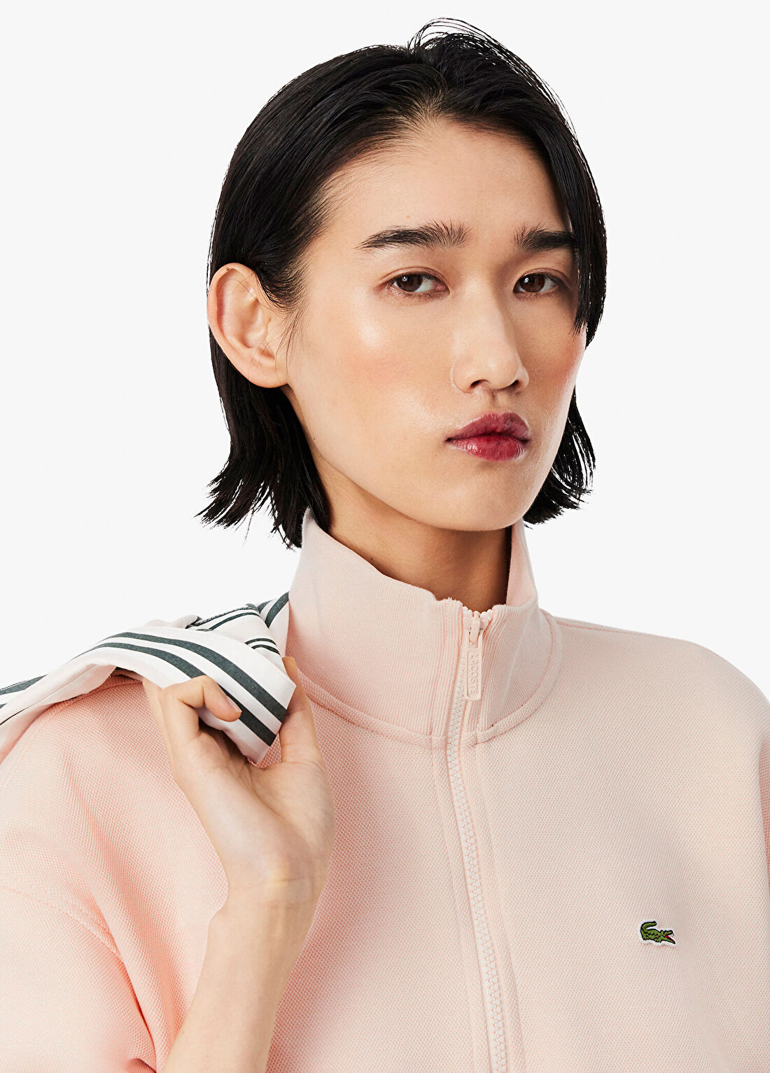 Lacoste Açık Pembe Relaxed Fit Yarım Fermuarlı Uzun Kollu Kadın Sweatshirt görsel 2
