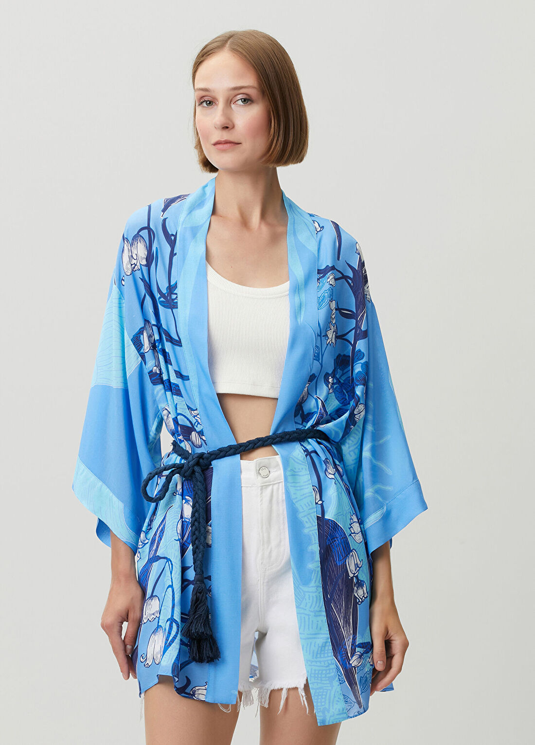 Jaquette Eva Mavi Desenli Kimono