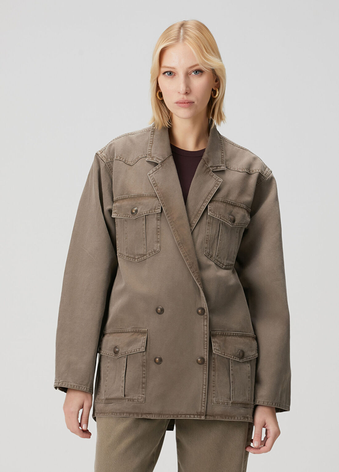 Marant Etoile Nevala Bronz Kruvaze Denim Ceket görsel 3