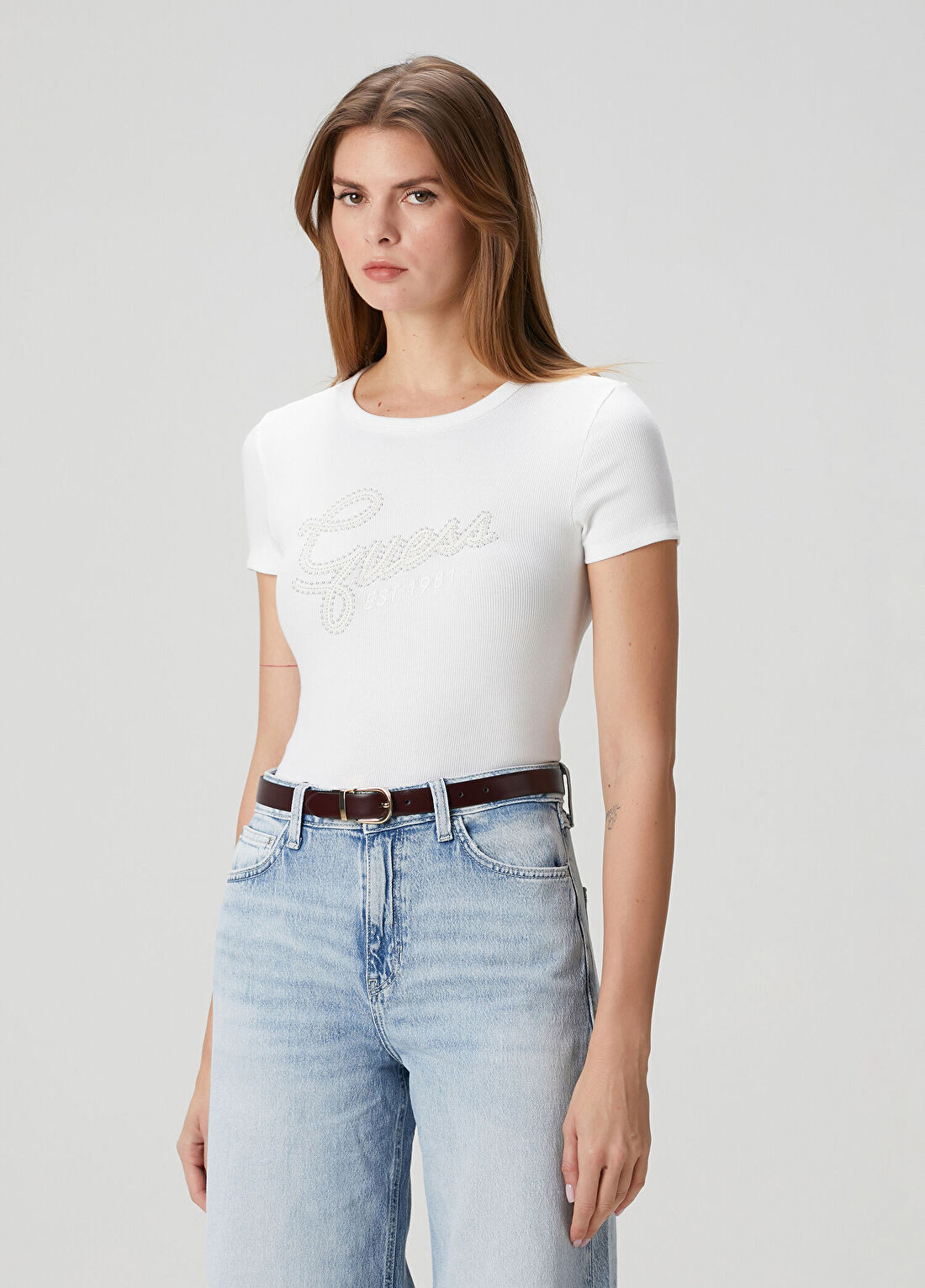 Guess Studs Slim Fit Beyaz T-shirt