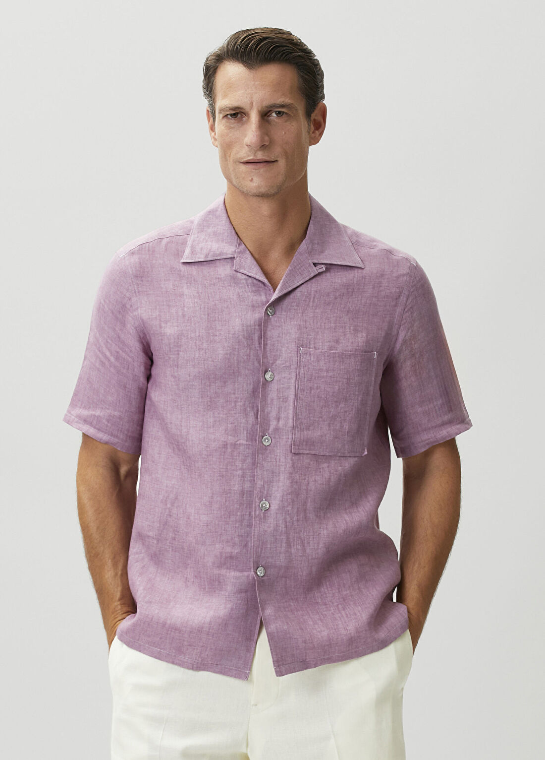 Zegna Pembe Kısa Kollu Keten Gömlek
