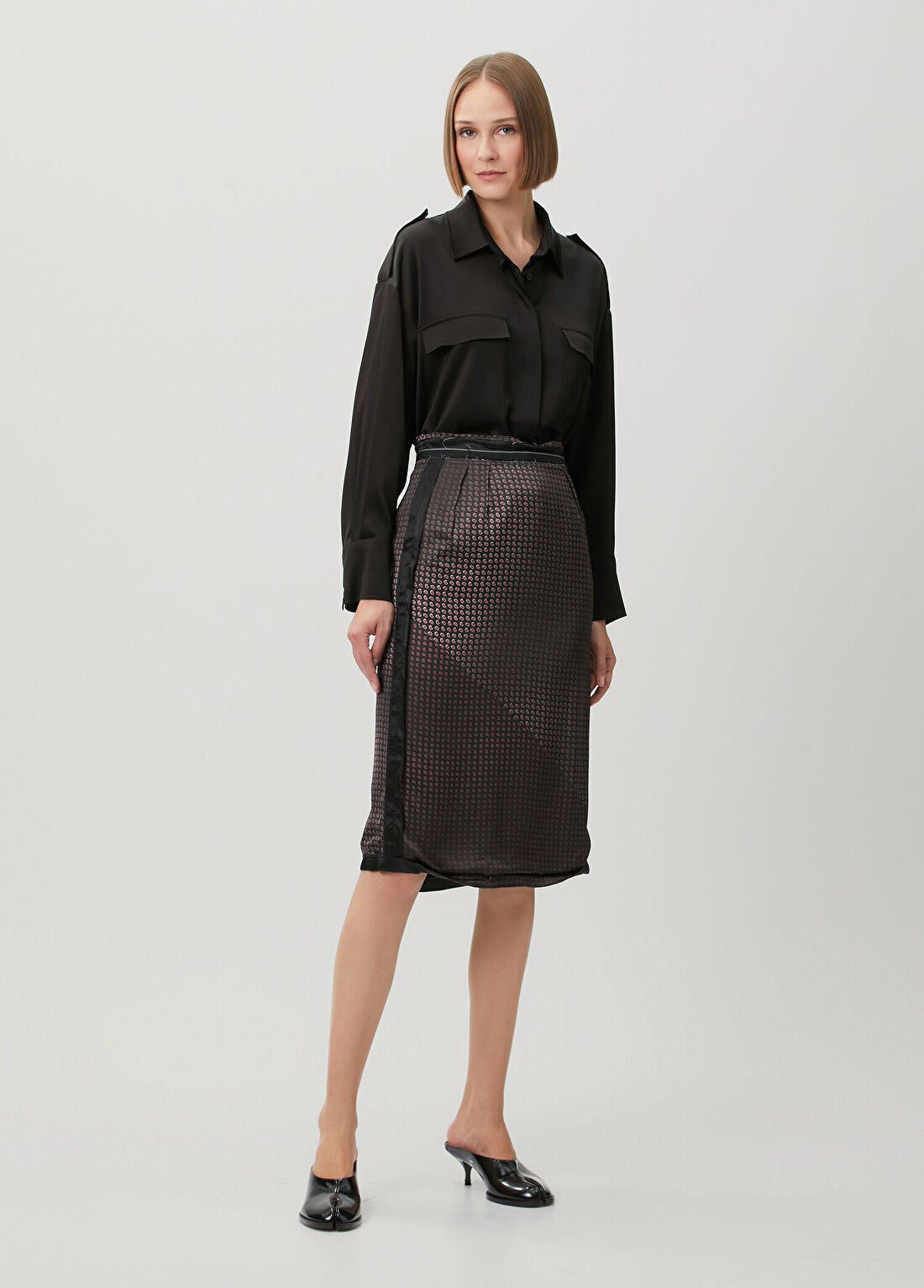 Maison Margiela Siyah Şal Desenli Midi Etek